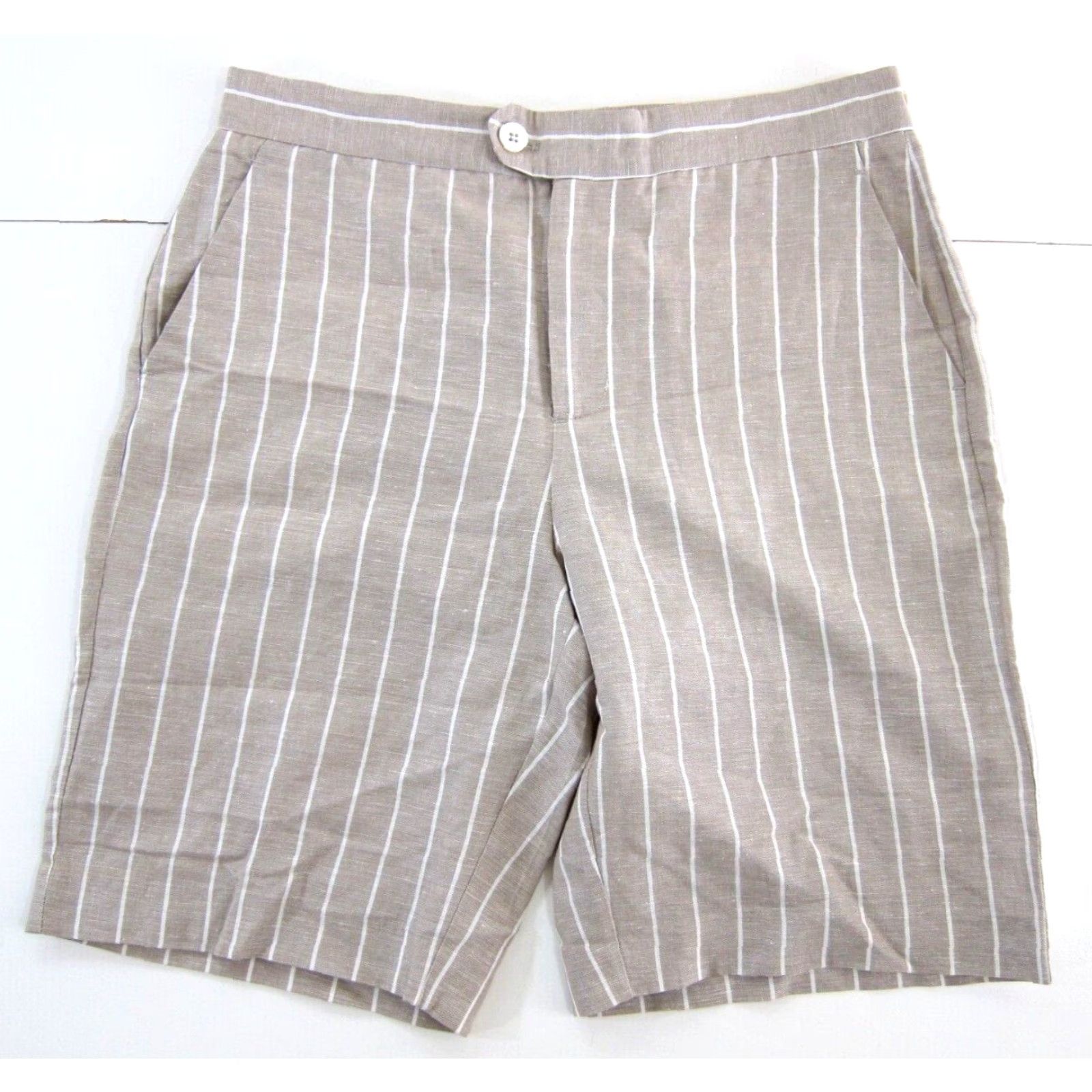 Vintage NWT Gibson Latimer Bermuda Linen Beige Stripe Flat Front Short 6 Women Bermuda Linen Beige Stripe NWT Gibson Latimer Women Short 6 Size 28" / US 6 / IT 42 - 8 Thumbnail