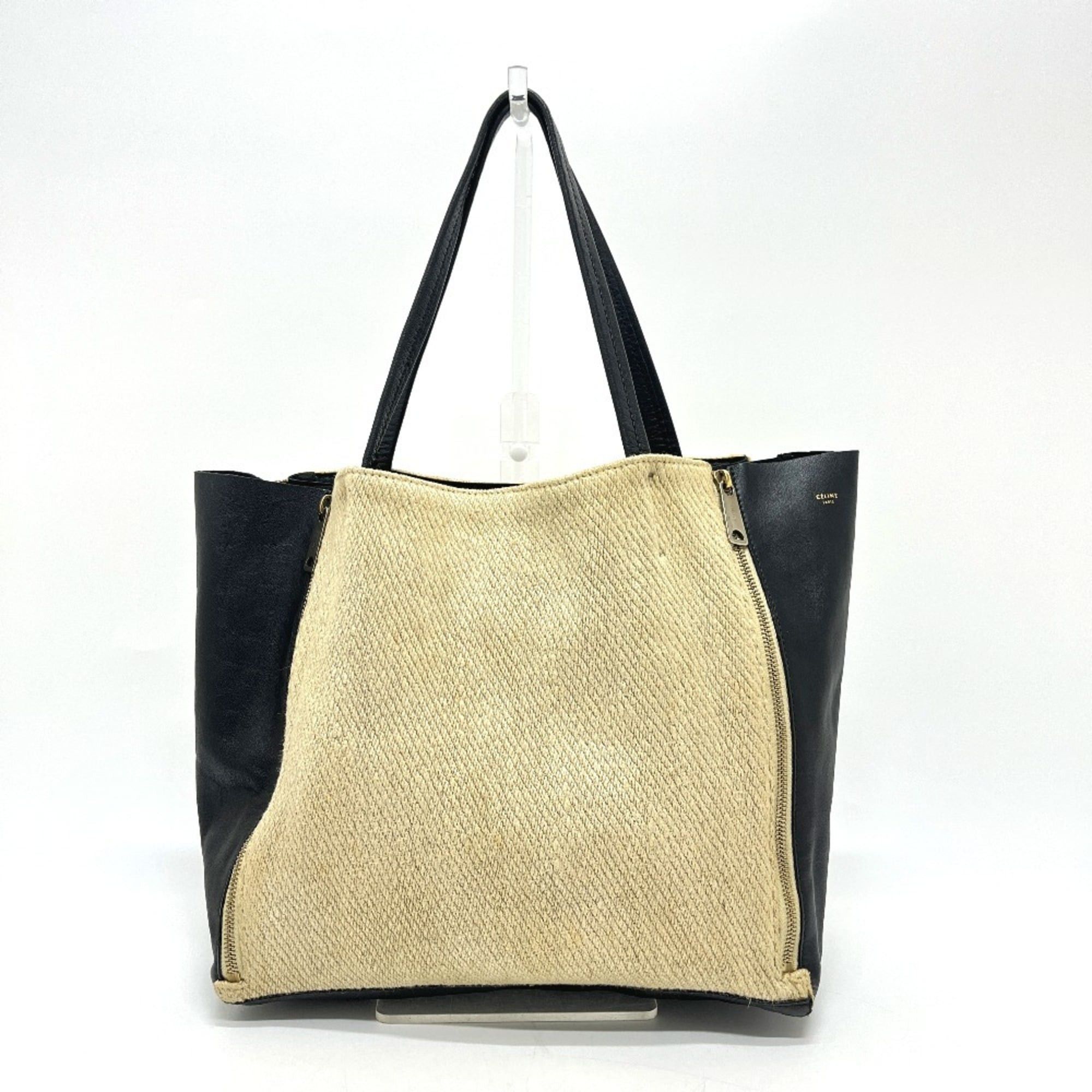 CELINE Cabagazette handbag tote bag in linen and leather women's beige