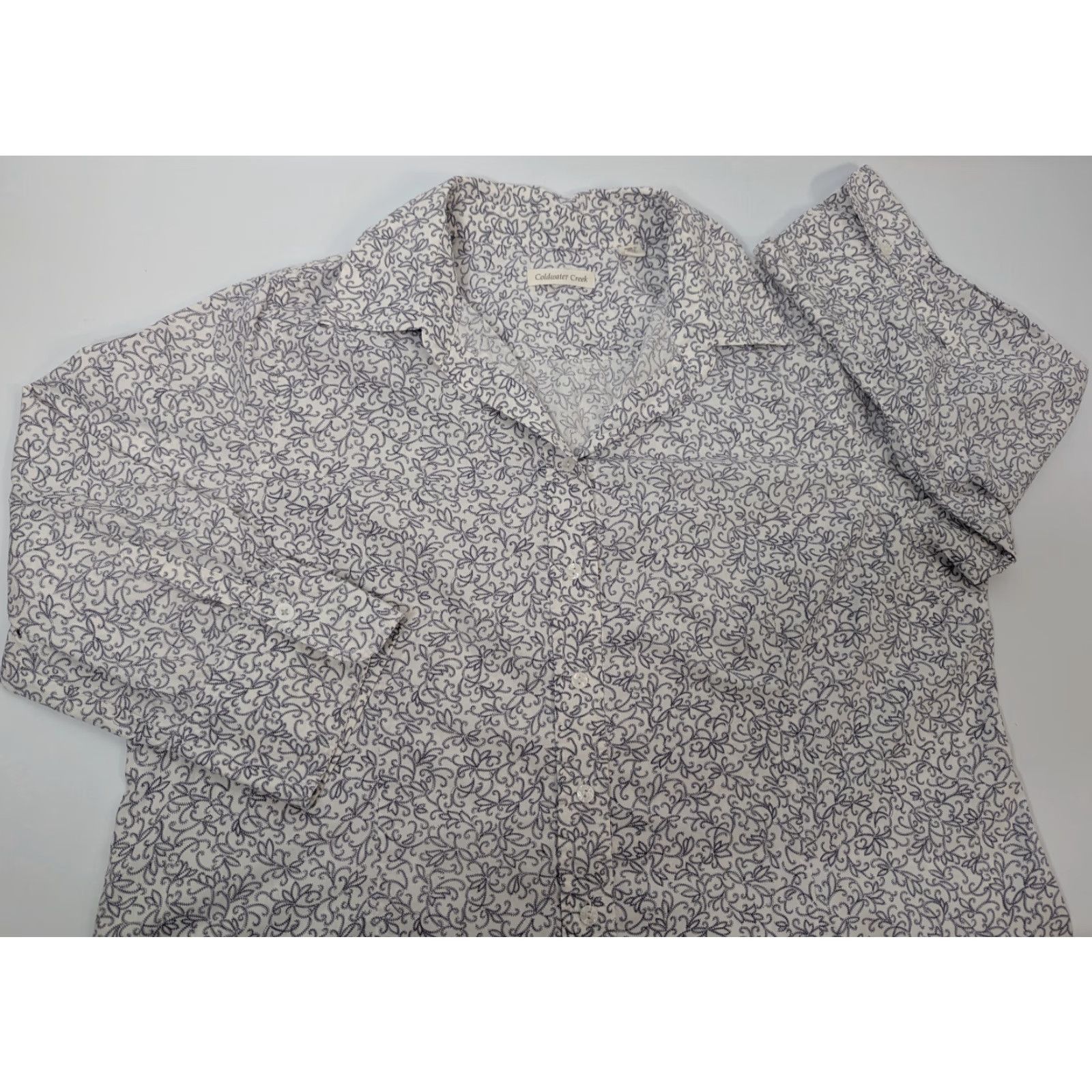 Coldwater Creek Coldwater Creek Blouse Womens XL Floral White 3/4 Sleeve V-Neck Button Cotton Size XL / US 12-14 / IT 48-50 - 2 Thumbnail