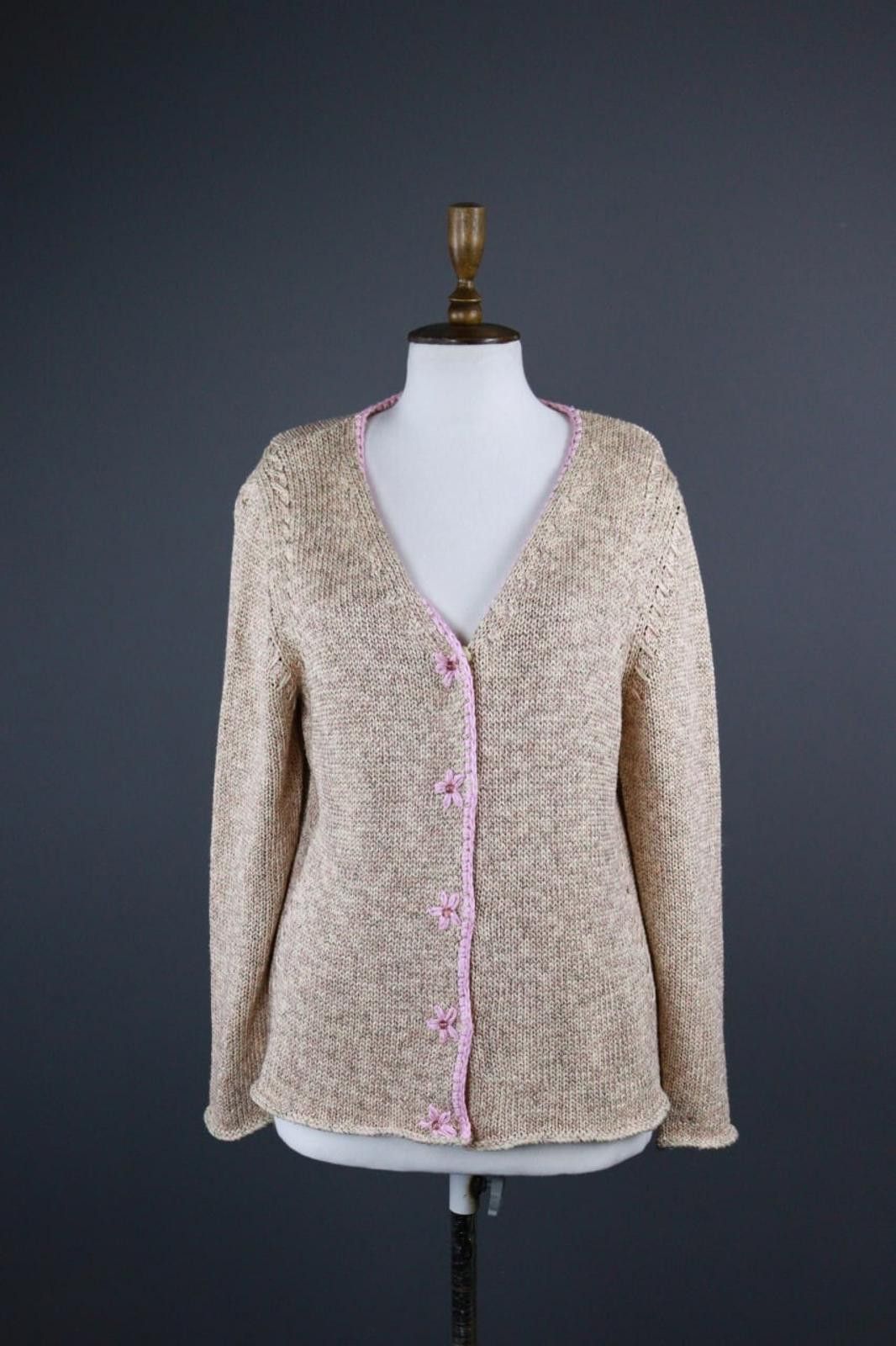 Designer Elisa Cavaletti Tan Acrylic V-Neck Cardigan Size 2XL Size XXL / US 16-18 / IT 52-54 - 1 Thumbnail