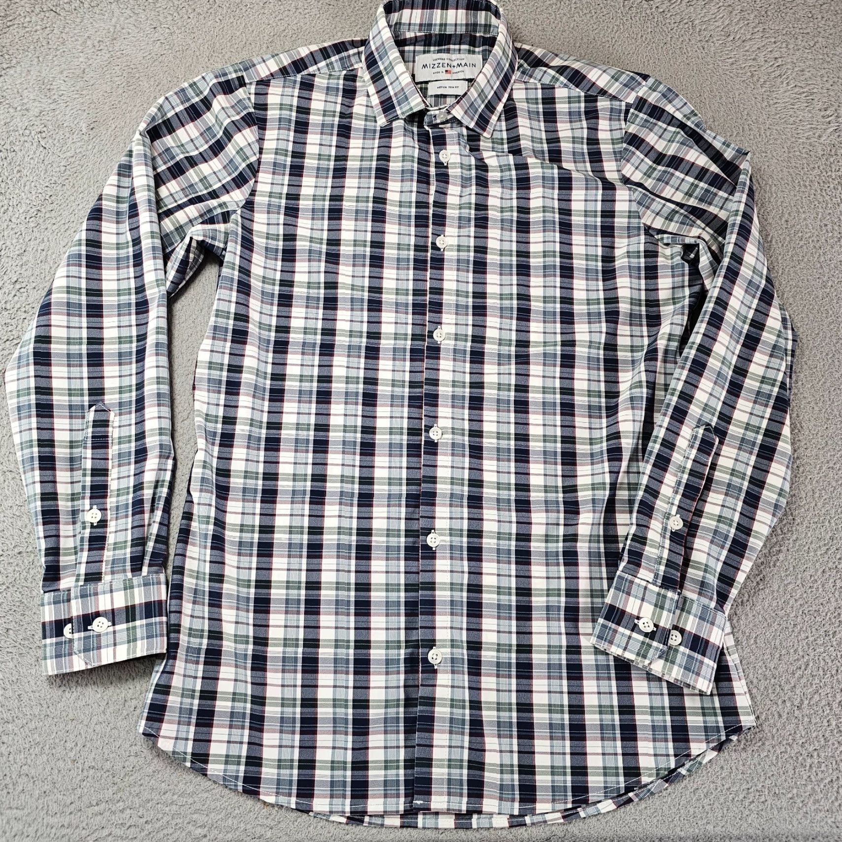 Mizzen+Main Mizzen+Main Dress Shirt Mens M Button-Up Collared Check Blue Green Multicolor Size 40R - 2 Thumbnail