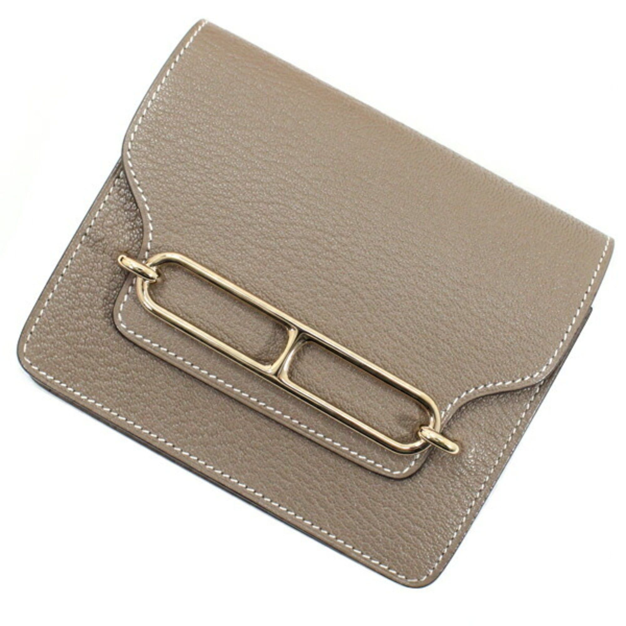 Hermes Hermes Hermès Lauris Wallet, Etoupe Chevre Mysore Leather Compact Wallet/Coin Case for Women, T6109 Size ONE SIZE - 1 Thumbnail