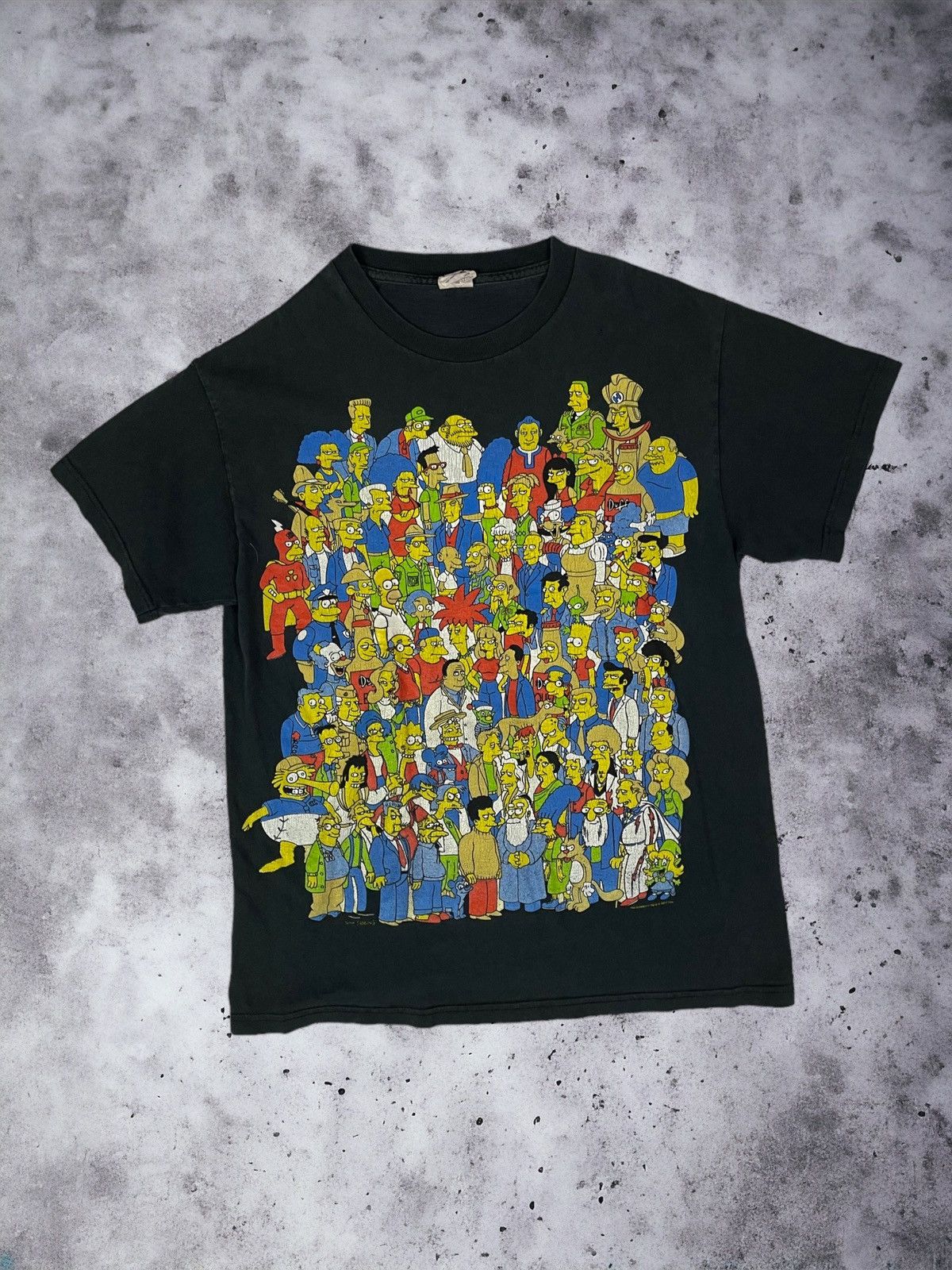 Vintage Y2K AOP All Over Print Big Print The Simpsons Family Black Large T authentic Shirt