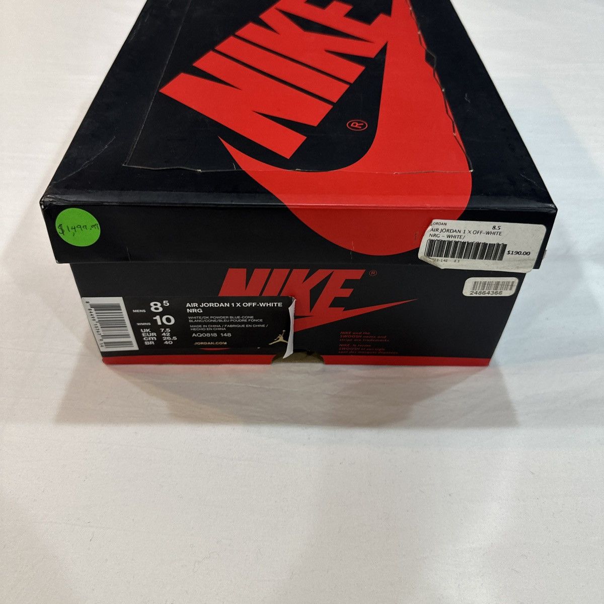 Jordan Brand × Off-White Off White x Air Jordan 1 Retro High OG ‘UNC’ Size US 8.5 / EU 41-42 - 9 Thumbnail