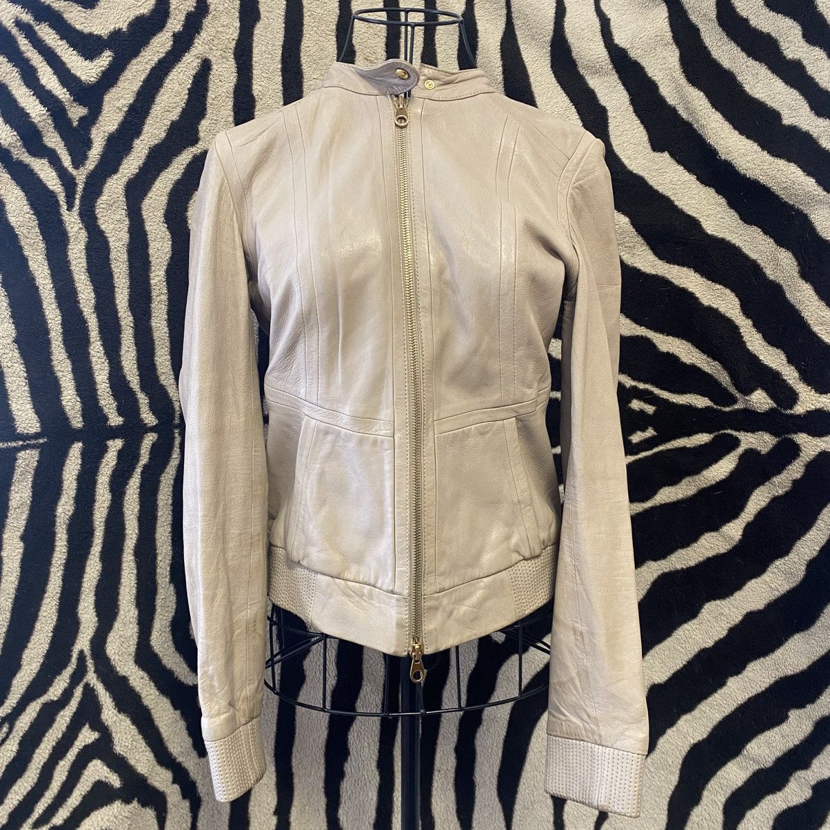 Karen Millen White cream slim viscose leather jacket Size S / US 4 / IT 40 - 2 Thumbnail