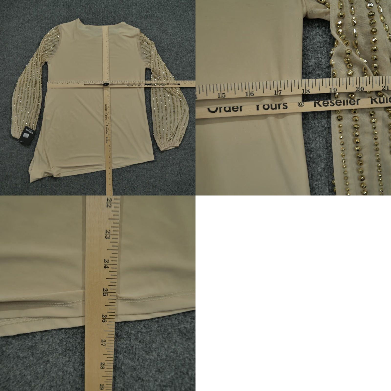 Vintage Marina Shirt Blouse Womens 8 Beige Beaded Long Sleeve Round Neck USA Made Keybeaded? Size M / US 6-8 / IT 42-44 - 8 Thumbnail