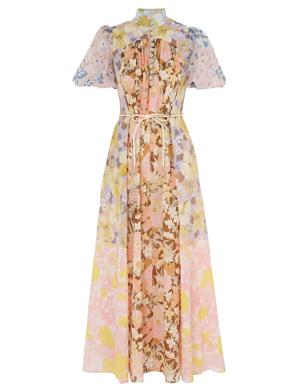 oc11z0525 Pop Puff Sleeve Maxi Dress in Multicolor