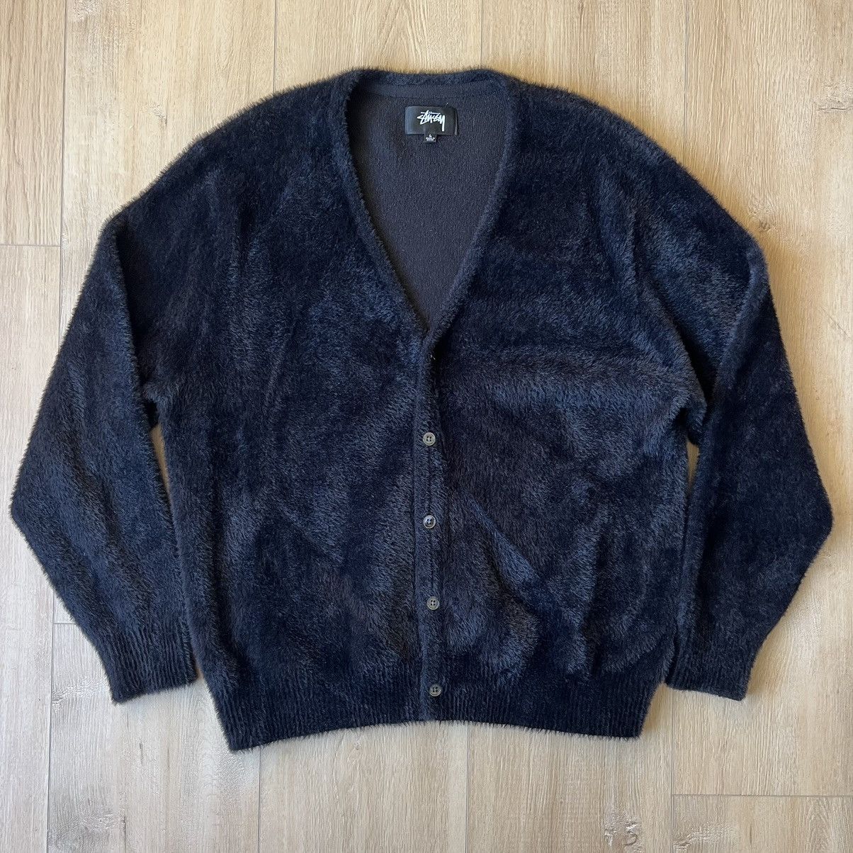 Stussy shaggy cardigan black large