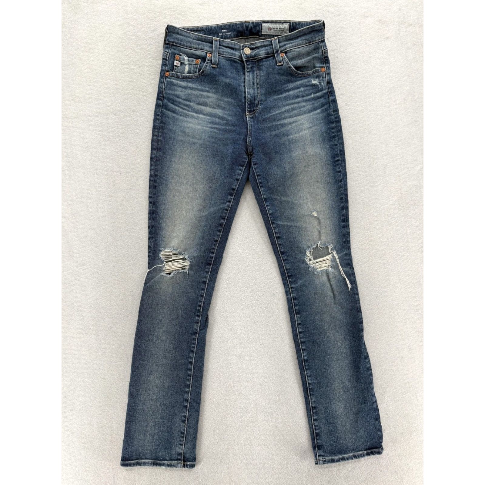Vintage AG Adriano Goldschmied Mari High Rise Straight Jeans Womens 28 Blue Distressed Jeans Women Straight 28 Blue Distressed Size 28" / US 6 / IT 42 - 2 Thumbnail