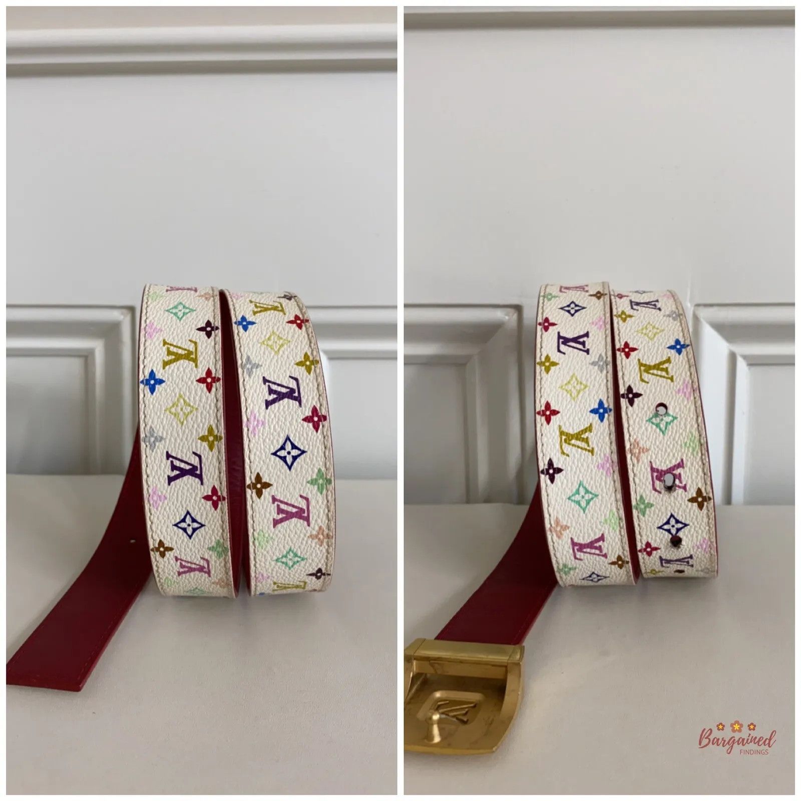 Louis Vuitton × Takashi Murakami Louis Vuitton White Monogram Multicolor LV Reversible Belt Size 30 - 8 Thumbnail