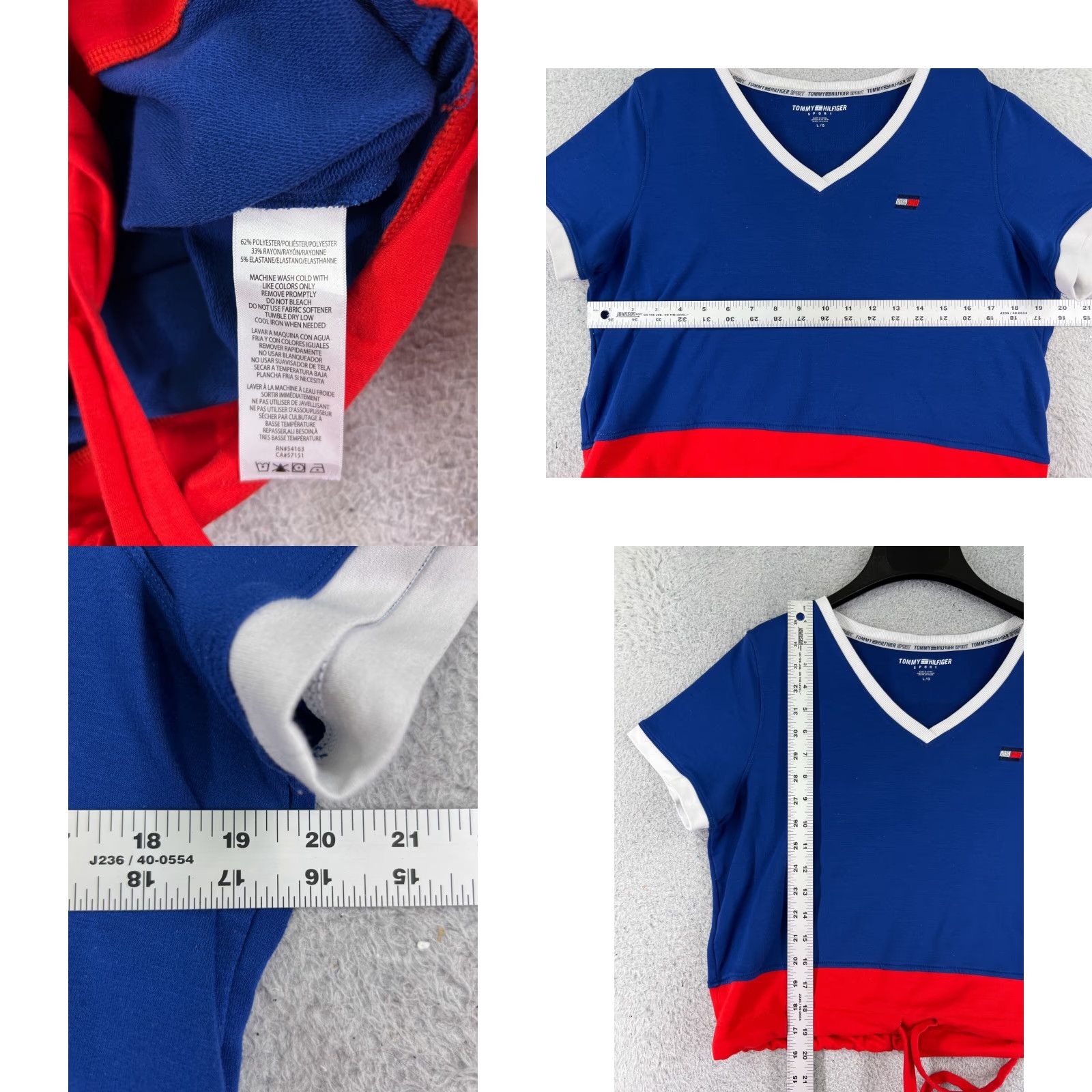 Tommy Hilfiger Tommy Hilfiger Sport Shirt Womens Large Blue V-Neck Crop Shirt Size L / US 10 / IT 46 - 8 Thumbnail