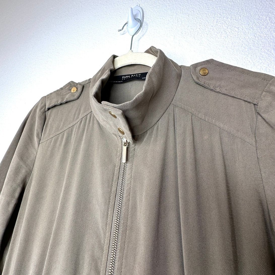 Zara Zara Green 3/4 Cuff Sleeve Collared Cinch Waist Jacket XS Size XS / US 0-2 / IT 36-38 - 5 Thumbnail