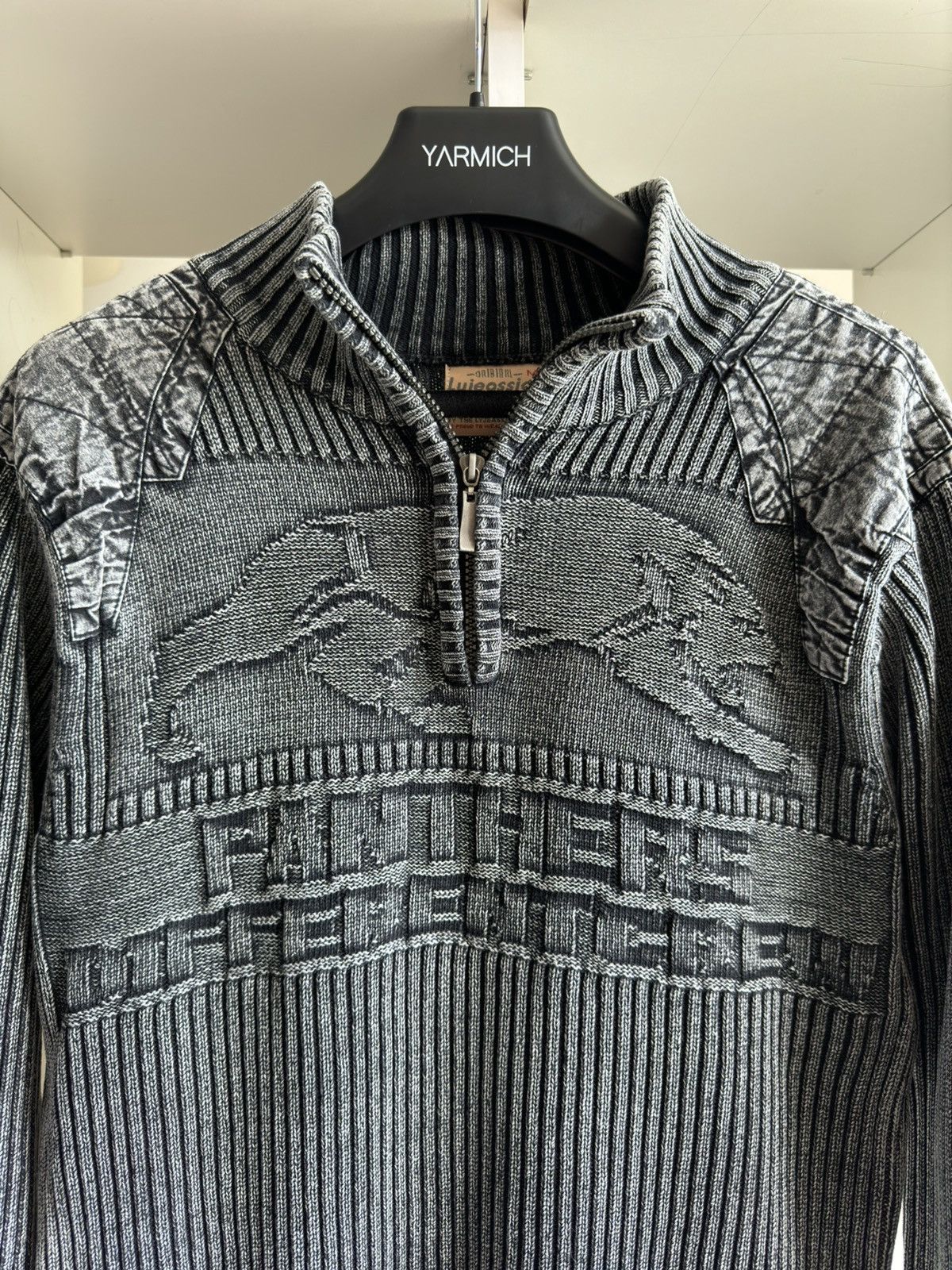Diesel Vintage 90s Avant Garde Striped Grey Half Zipped Sweater Size US M / EU 48-50 / 2 - 3 Thumbnail