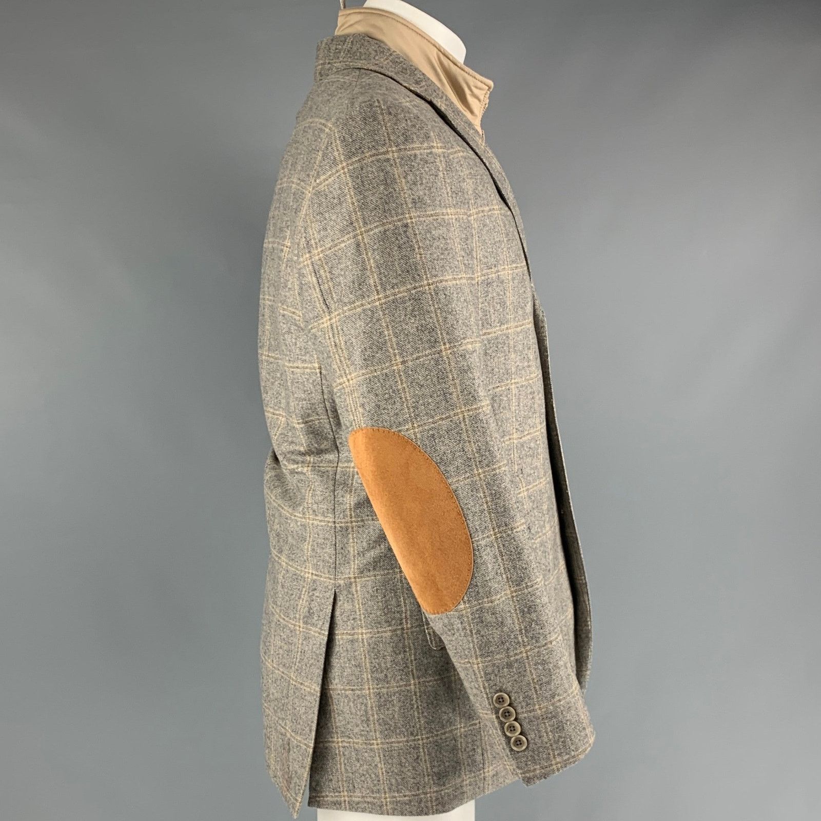 Brooks Brothers BROOKS BROTHERS Size 40 Grey Tan Plaid Wool Cashmere Jacket Size US M / EU 48-50 / 2 - 3 Thumbnail