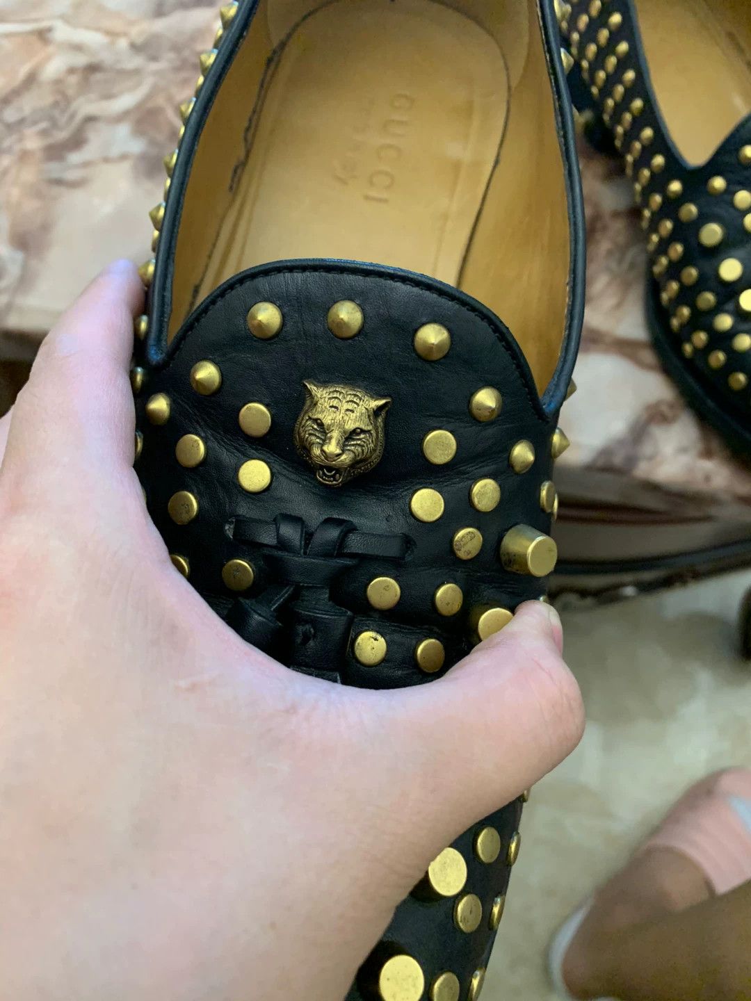 Gucci Gucci Men's Brass Studs Tiger Head Leather Sole Shoes Size US 9 / EU 42 - 6 Thumbnail