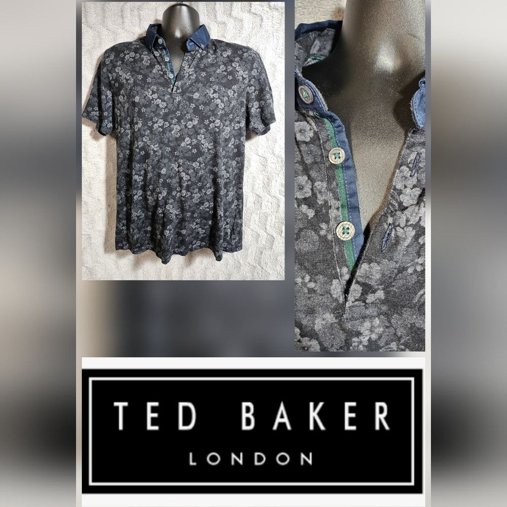 Ted Baker Ted Baker Mens Polo Shirt Black Gray Floral 5 Large Size US L / EU 52-54 / 3 - 1 Thumbnail