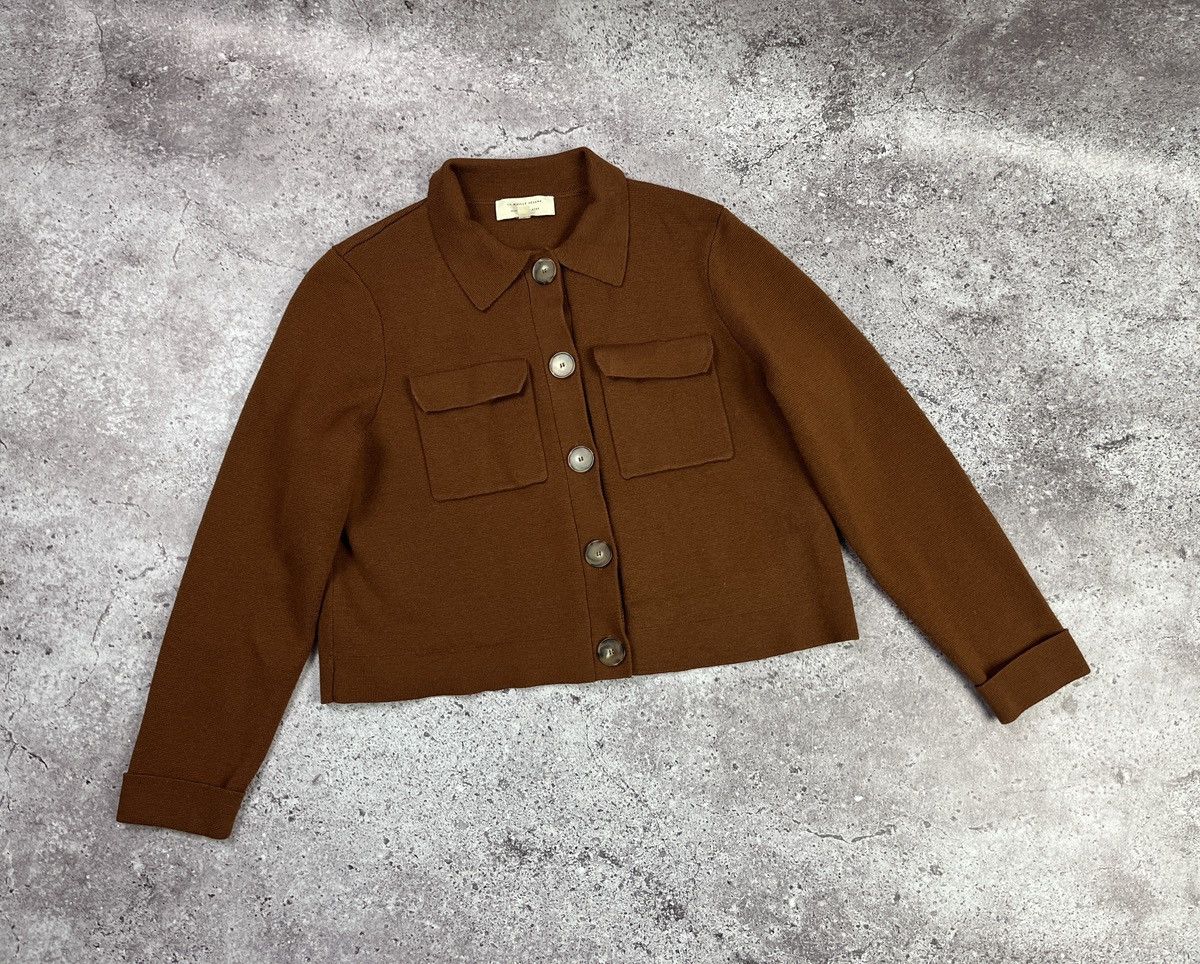 Sezane Brown Merino Wool Cropped Knit Cardigan Utility Jacket SizeS Size S / US 4 / IT 40 - 4 Thumbnail