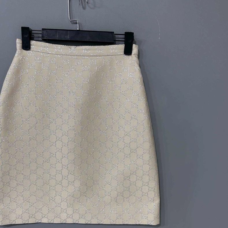 Gucci Gucci Beige silver silk full-printed wool skirt 2506-Nextar Size 24" / US 00 / IT 34 - 2 Thumbnail