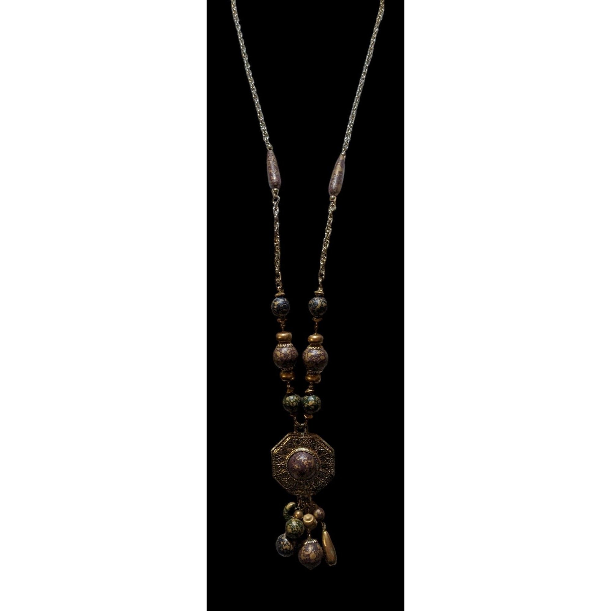 Other Vintage 80s Bohemian Metallic Beaded Tassel Necklace Size ONE SIZE - 2 Thumbnail