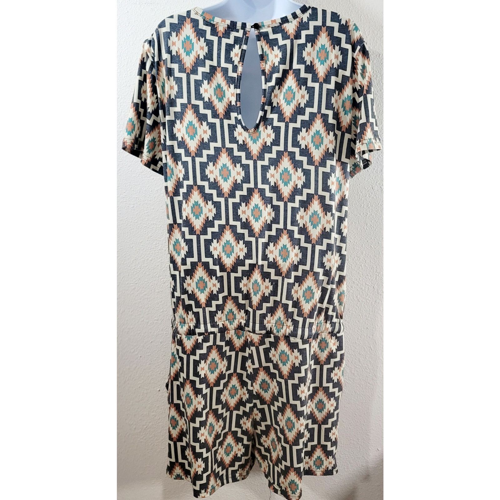 Other Crazy Train Beige Green Black Aztec Print Romper XL Stretch Size 38" / US 16 / IT 52 - 3 Thumbnail