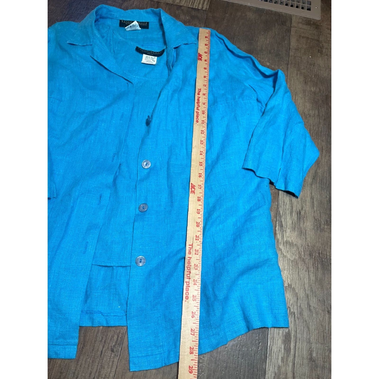 Vintage HARVE BERNARD Jacket with Blouse Womens 16W Blue 100% Linen Shacket Jacket Blue 16W Womens Size XXL / US 16-18 / IT 52-54 - 3 Thumbnail