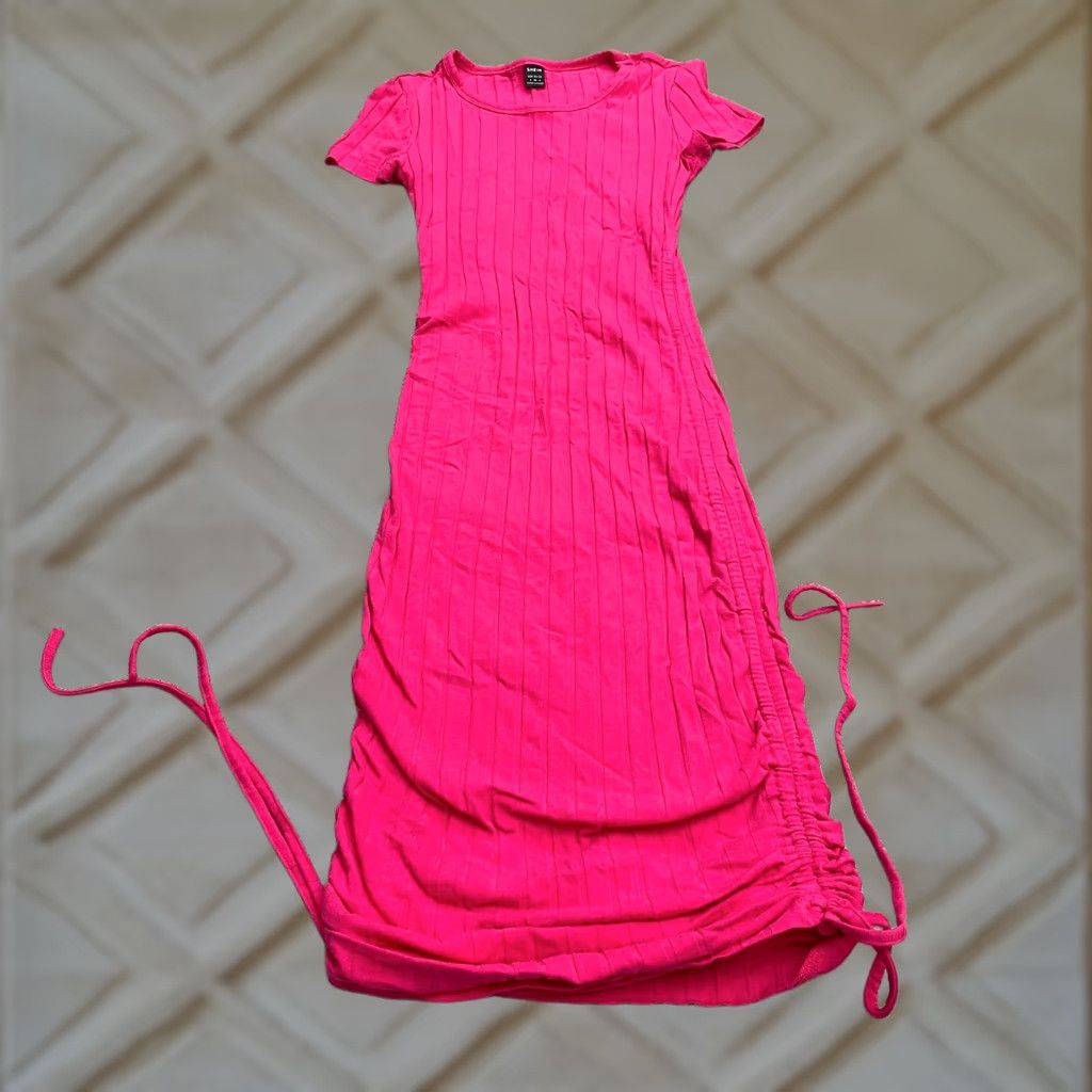 Shein Shein Ruched Ribbed Knit Bodycon Long Dress Womens Small Pink Casual Stretch Size S / US 4 / IT 40 - 1 Thumbnail