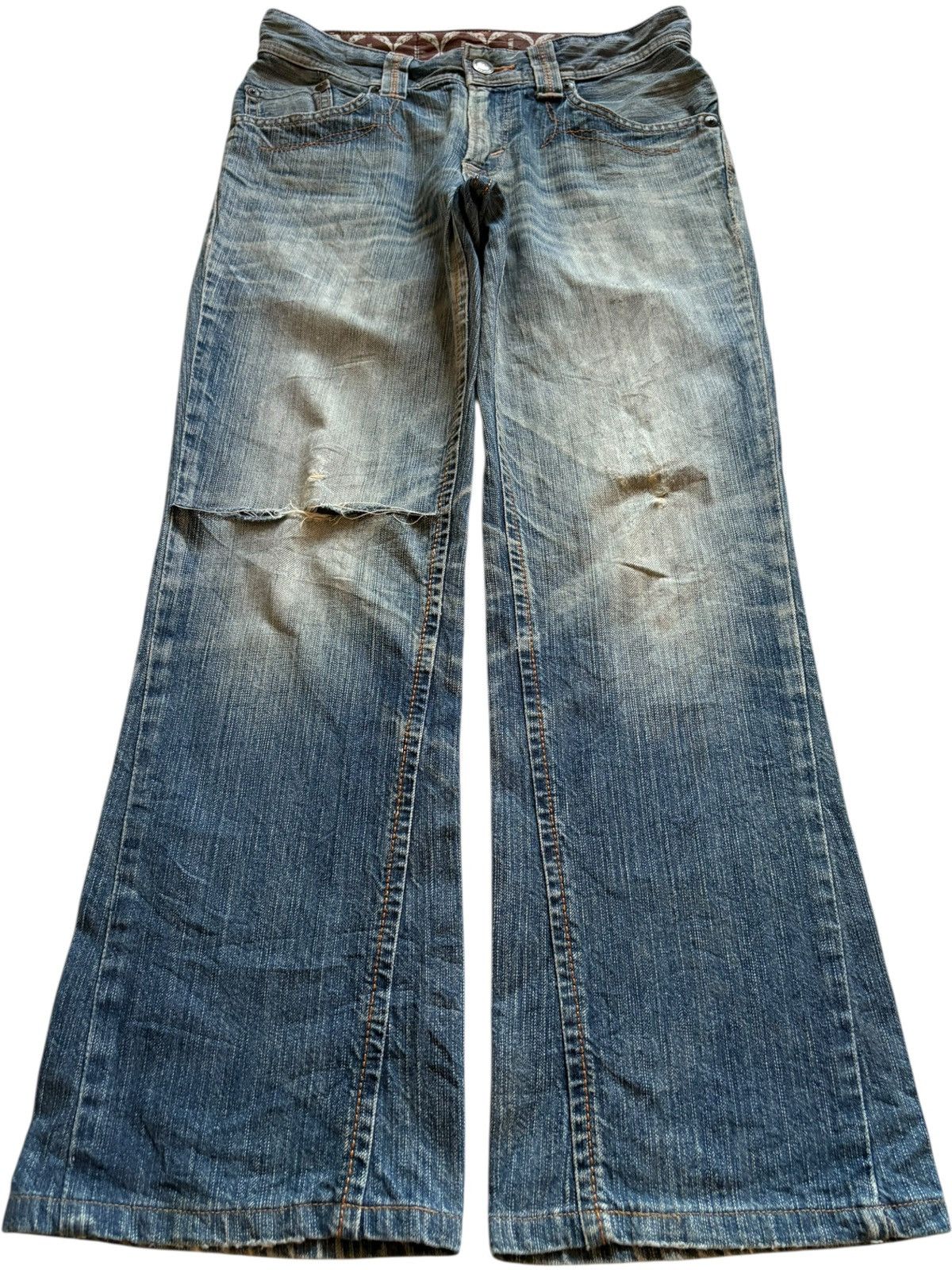 Edwin × Japanese Brand Exclusive Vintage Edwin Mud Wash Ripped Flare Jean Size US 31 - 1 Thumbnail