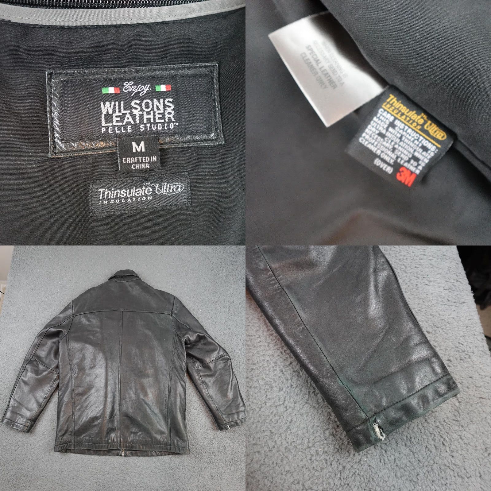 Vintage Wilsons Leather Jacket Mens Medium Black Thinsulate Overcoat Full Zip Insulated Size US M / EU 48-50 / 2 - 8 Thumbnail