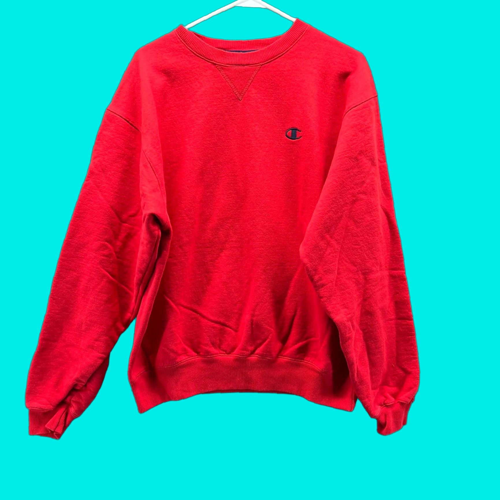 Champion VINTAGE Champion Sweater Mens Medium Red Crewneck Pullover Cotton Fleece Logo 90s Size US M / EU 48-50 / 2 - 1 Thumbnail