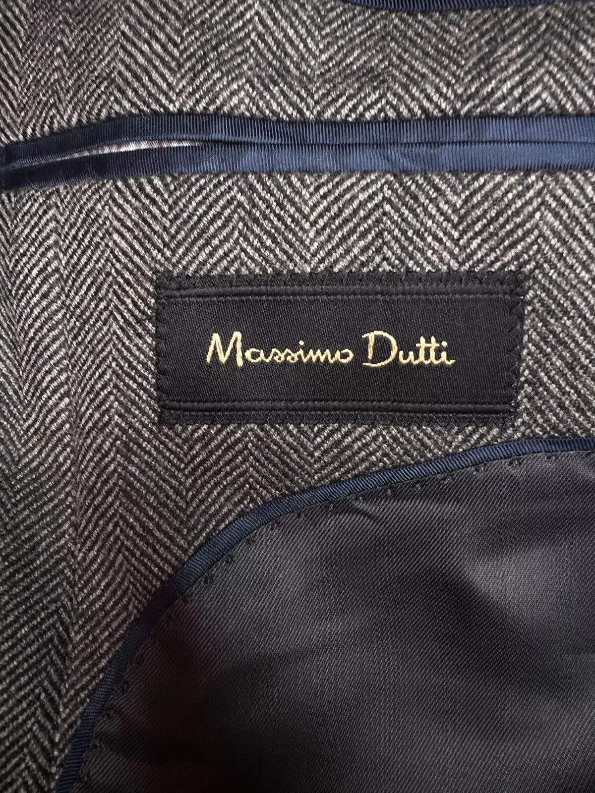 Massimo Dutti Massimo Dutti Grey Herringbone Wool Elbow Patches Blazer Size 40R - 16 Thumbnail