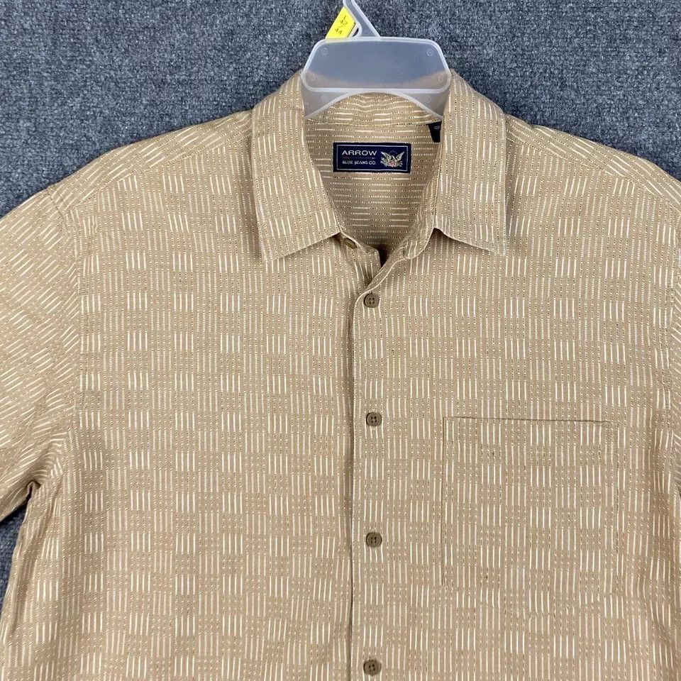 Arrow Arrow Button Up Shirt Men's Large Cotton Short Sleeve Tan Size US L / EU 52-54 / 3 - 6 Thumbnail