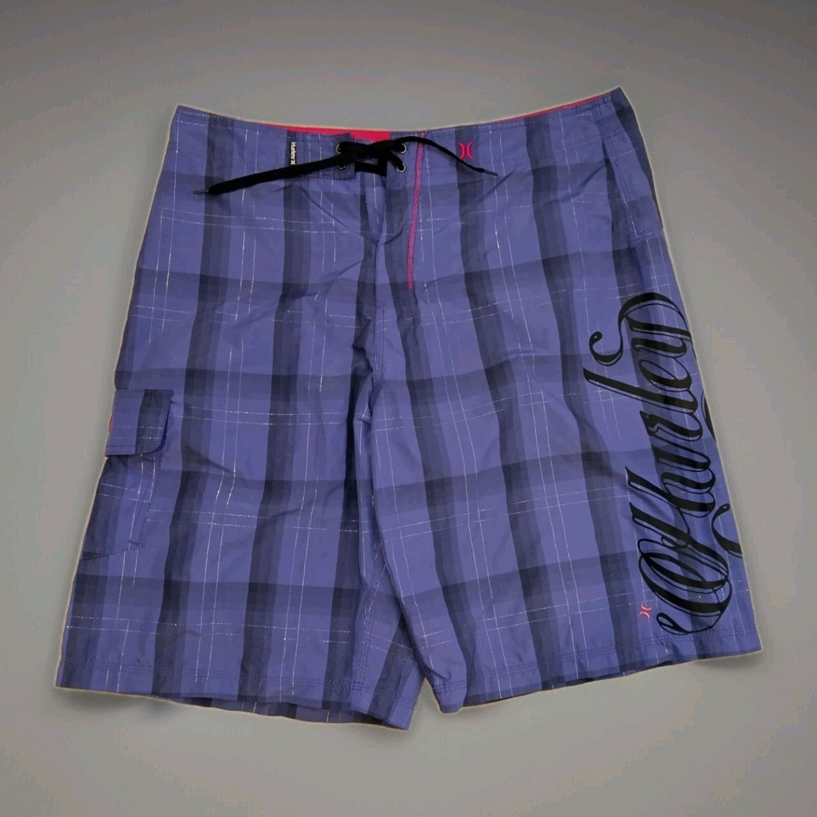 Hurley HURLEY Mens Purple/Gray Plaid Board Shorts Swim Trunk 36 Size US 36 / EU 52 - 1 Thumbnail