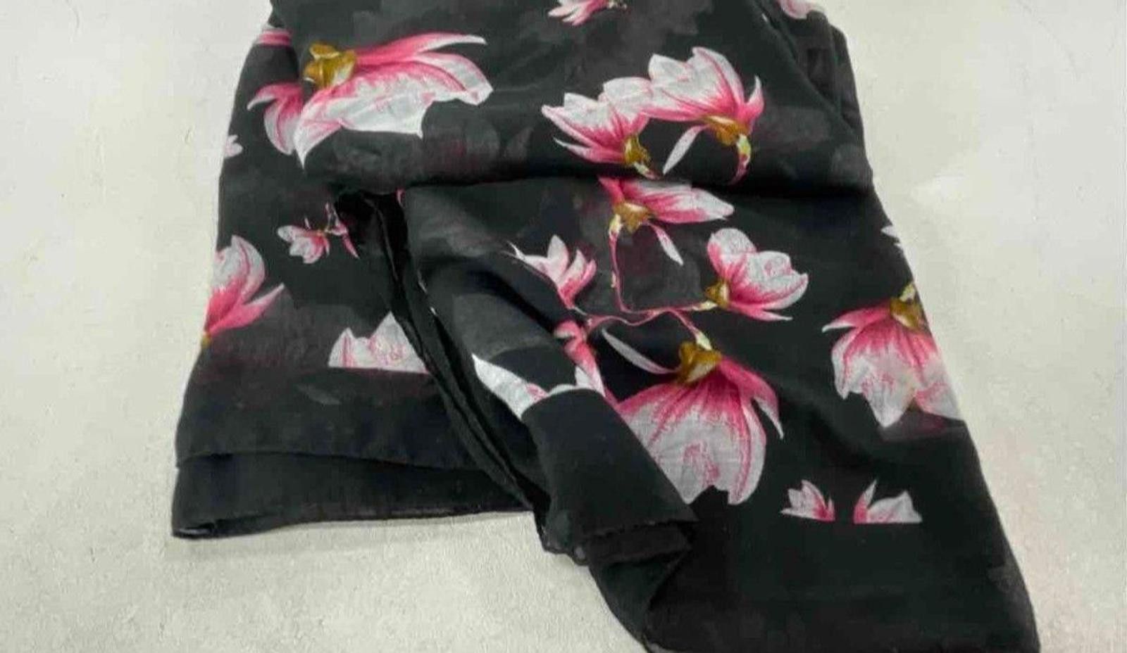 Other Floral Silk Scarf – Black & Pink Magnolia Print Size ONE SIZE - 3 Thumbnail