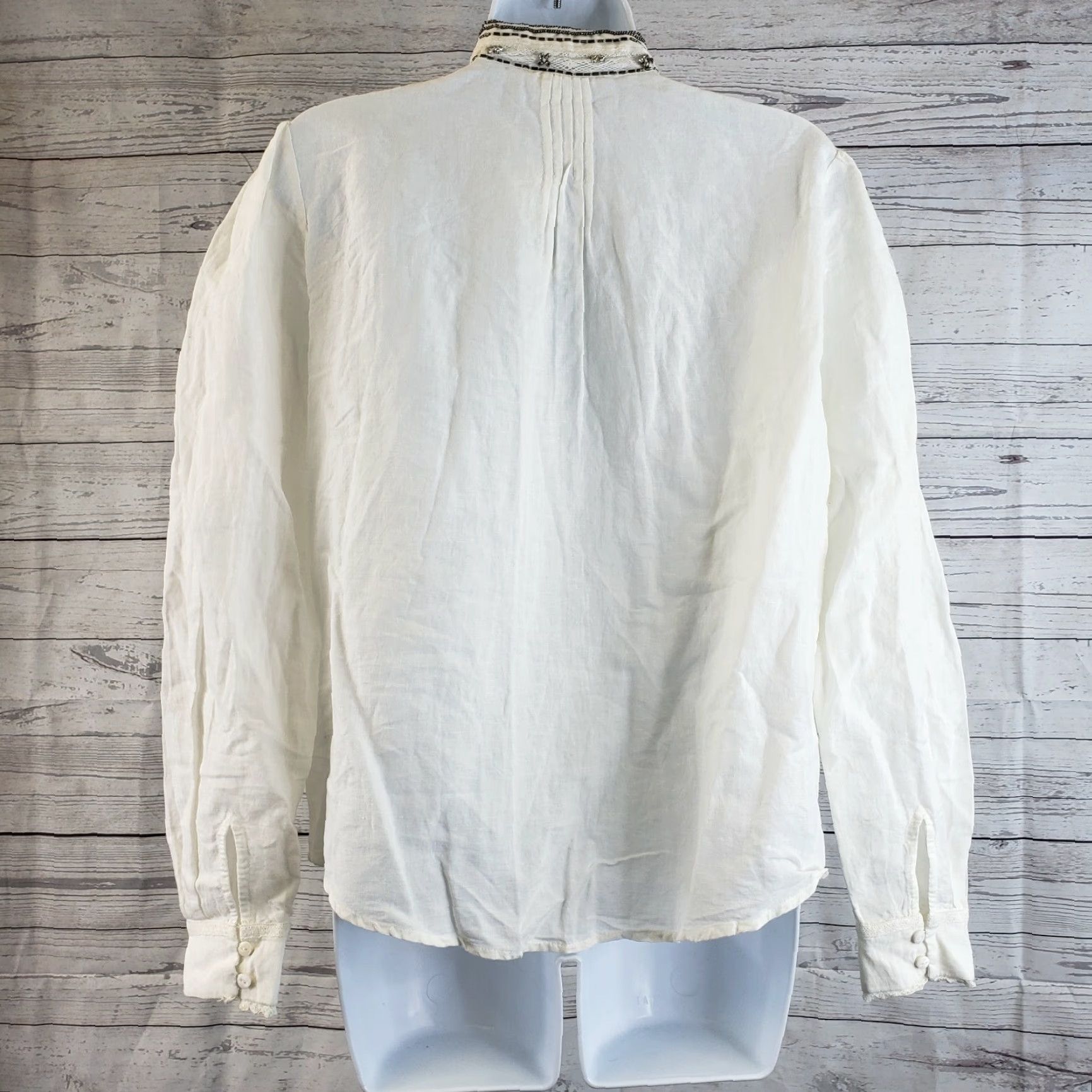 Anthropologie VINTAGE Floreat Beadwork Button-Down Shirt Womens Sz 10 White Linen Blend Shirt Size L / US 10 / IT 46 - 6 Thumbnail