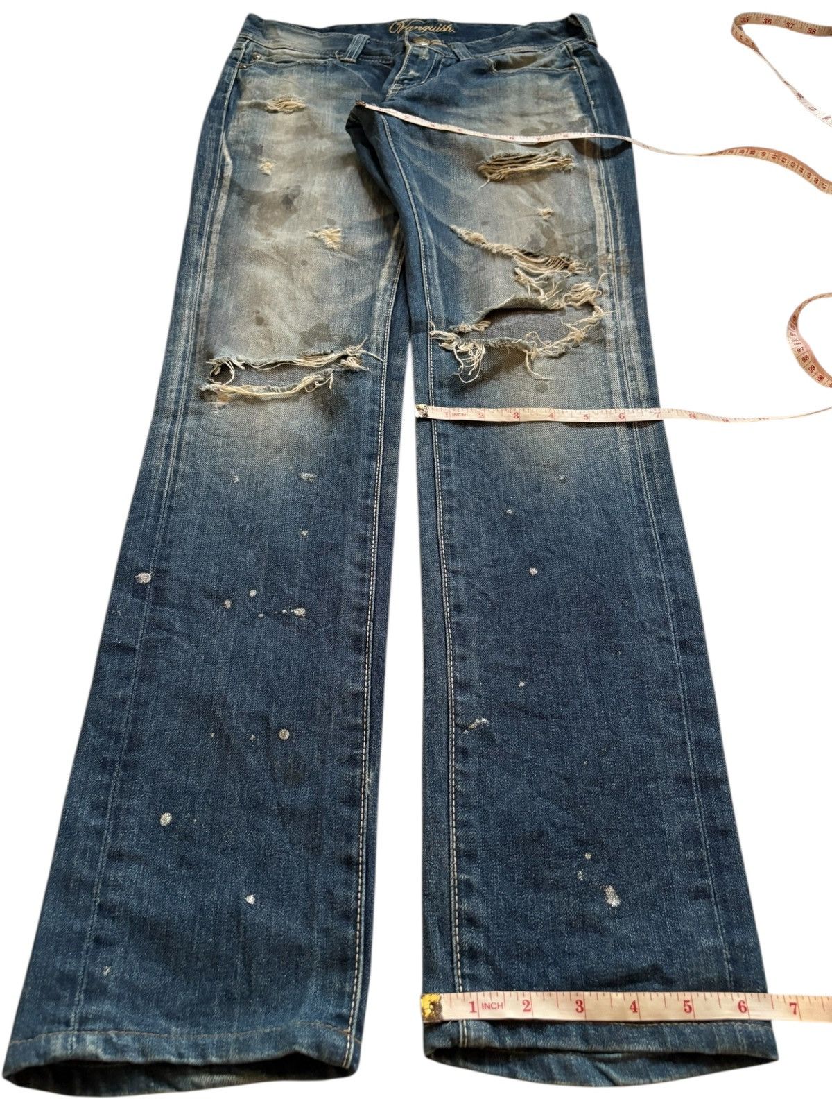 Beauty Beast × Japanese Brand × Vanquish Vintage Vanquish Mud Wash Painted Distressed Ripped Jeans Size 29" - 14 Thumbnail