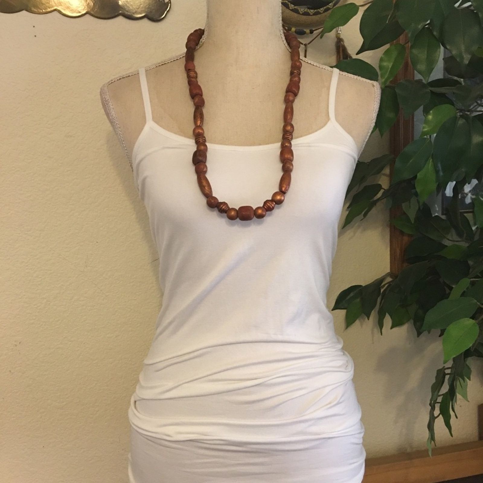 Vintage Vintage copper tone painted wood bead necklace Size ONE SIZE - 7 Thumbnail