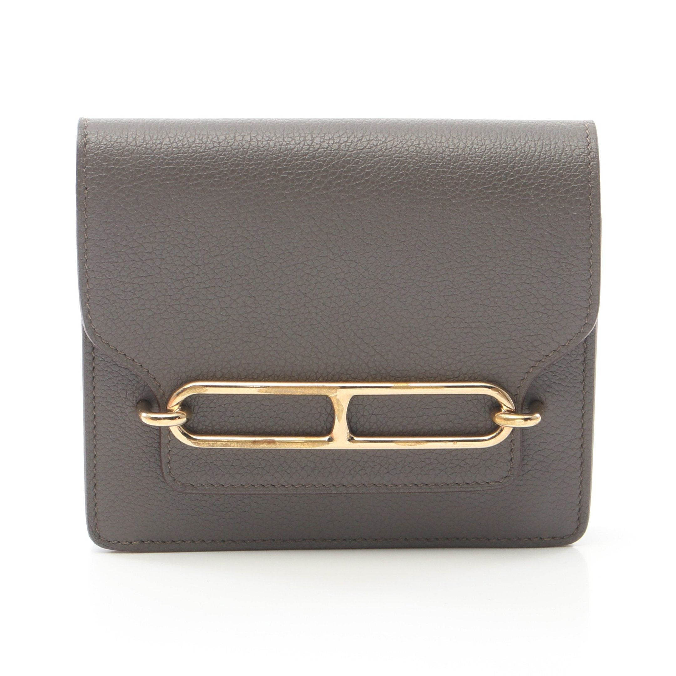 Hermes Hermes Lawris Ruri Slim Ethane Bi-Fold Wallet Evercolor Gray Gold Hardware Z Stamp Size ONE SIZE - 1 Thumbnail