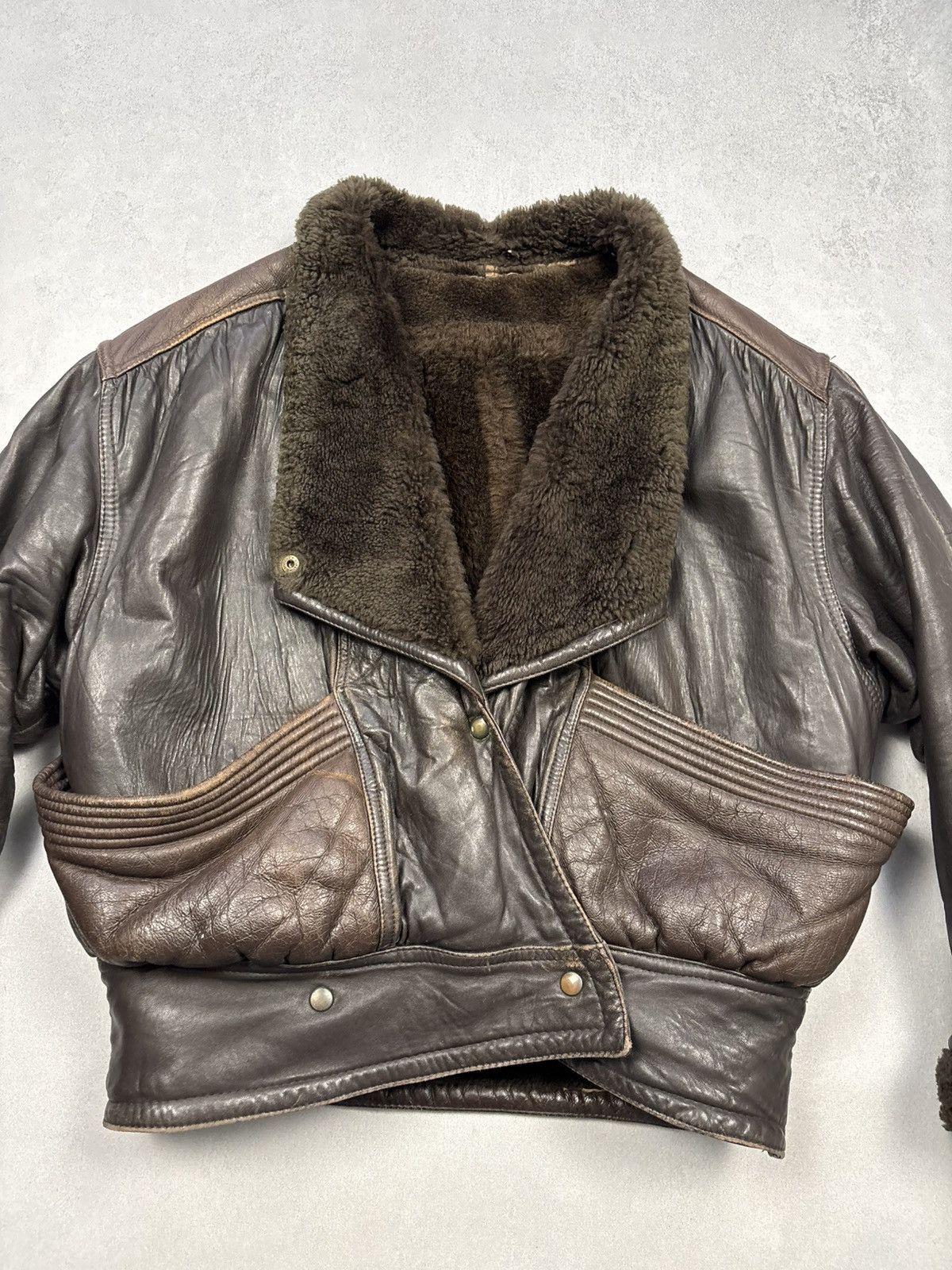 Vintage Vintage Italian Leather Shearling Jacket Aviator Brown Biker Size US M / EU 48-50 / 2 - 11 Thumbnail