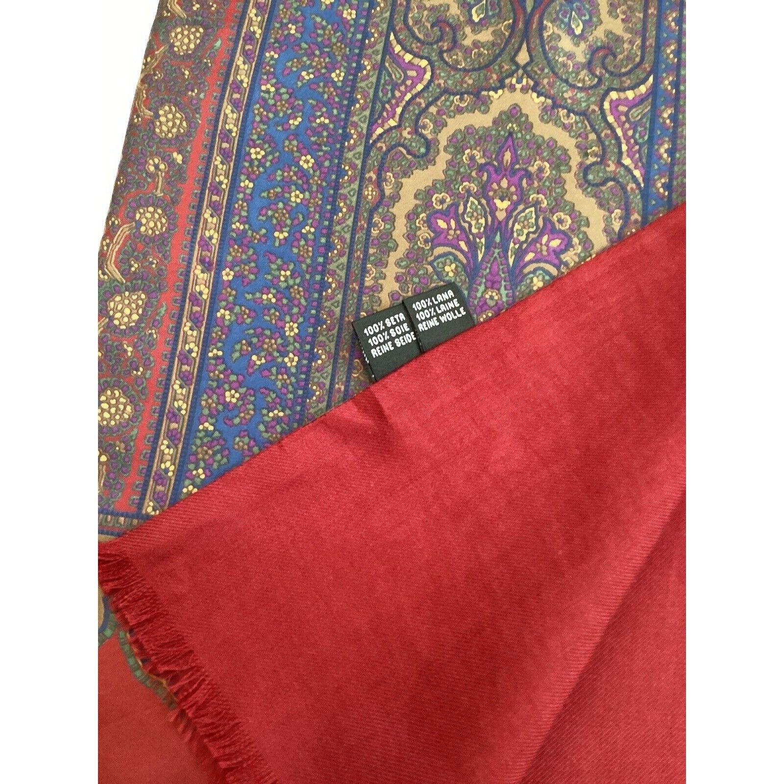 Carlo Palazzi CARLO PALAZZI Red Paisley Double Sided Rectangle Silk Wool S Size ONE SIZE - 5 Thumbnail