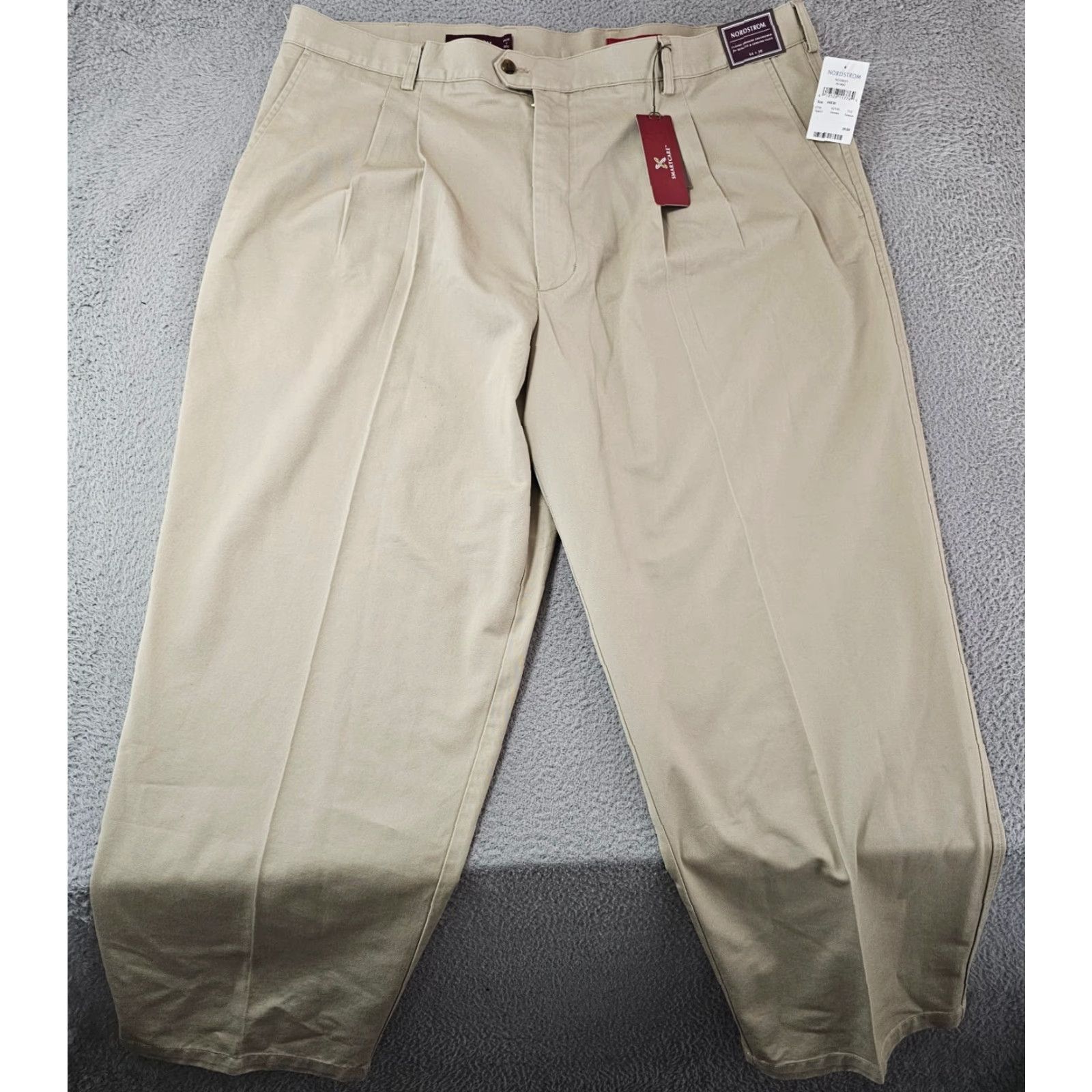 Nordstrom Nordstrom Mens Dress Pants 44x30 Khaki Twill Pleated Cotton Classic Straight Belt Loops Pockets Size US 44 / EU 60 - 2 Thumbnail