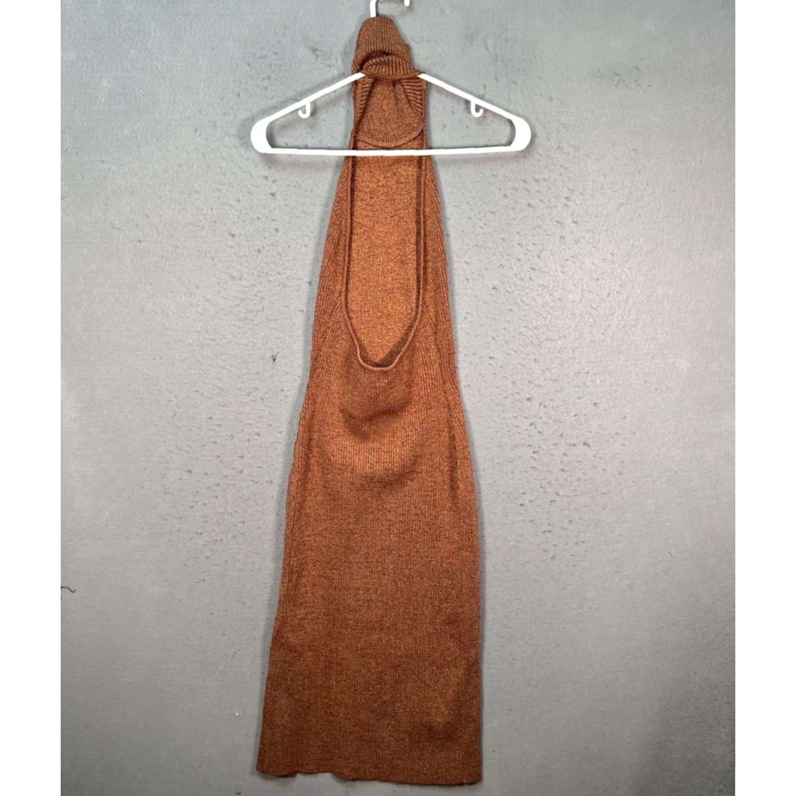 superdown Womens Superdown Halter Midi Dress Brown Metallic Knit Sleeveless Front Slit Slim Bodycon Party Cocktail - Adult XS/S/M/L? Size S / US 4 / IT 40 - 2 Thumbnail
