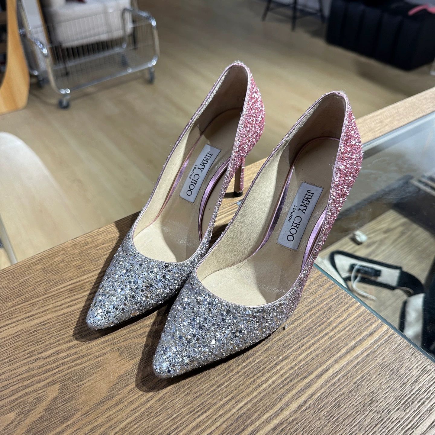 Jimmy Choo Jimmy Choo mar669 silver glitter heels 36.5 Size US 6 / IT 36 - 1 Thumbnail