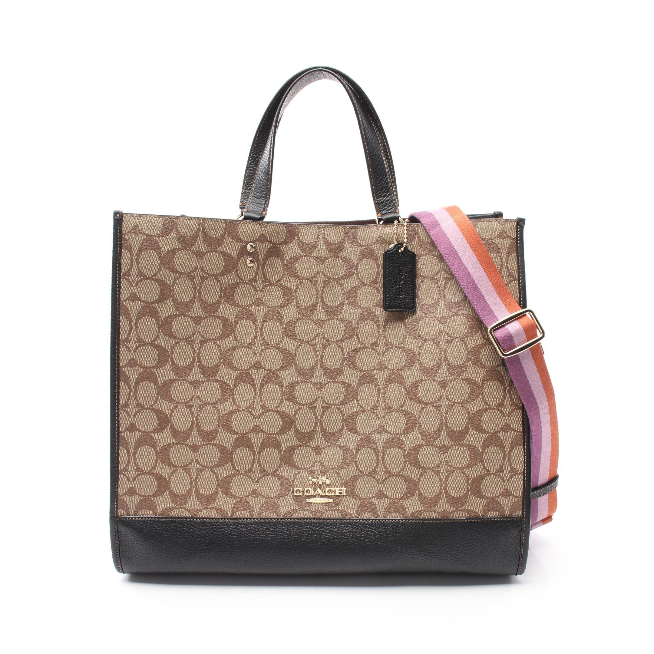 Coach Coach Dempsey Tote 40 Blocked Signature Handbag Bag Leather Brown Black Size ONE SIZE - 1 Thumbnail