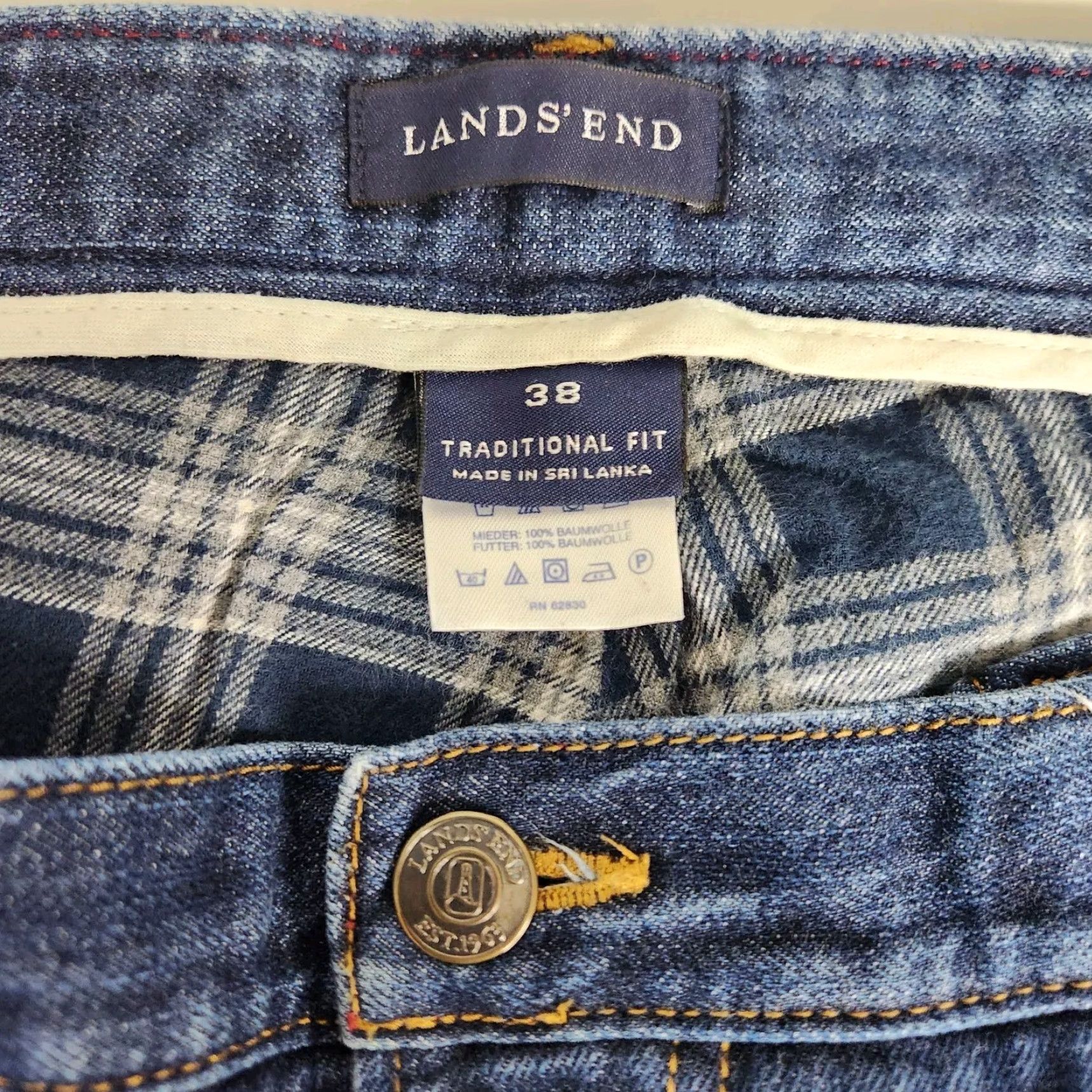 Lands' End Lands' End Mens Jeans Comfort Waist Flannel-Lined Tapered Leg 38x29 Blue Denim 5-Pocket Regular Rise Mid Zipper Size US 38 / EU 54 - 7 Thumbnail