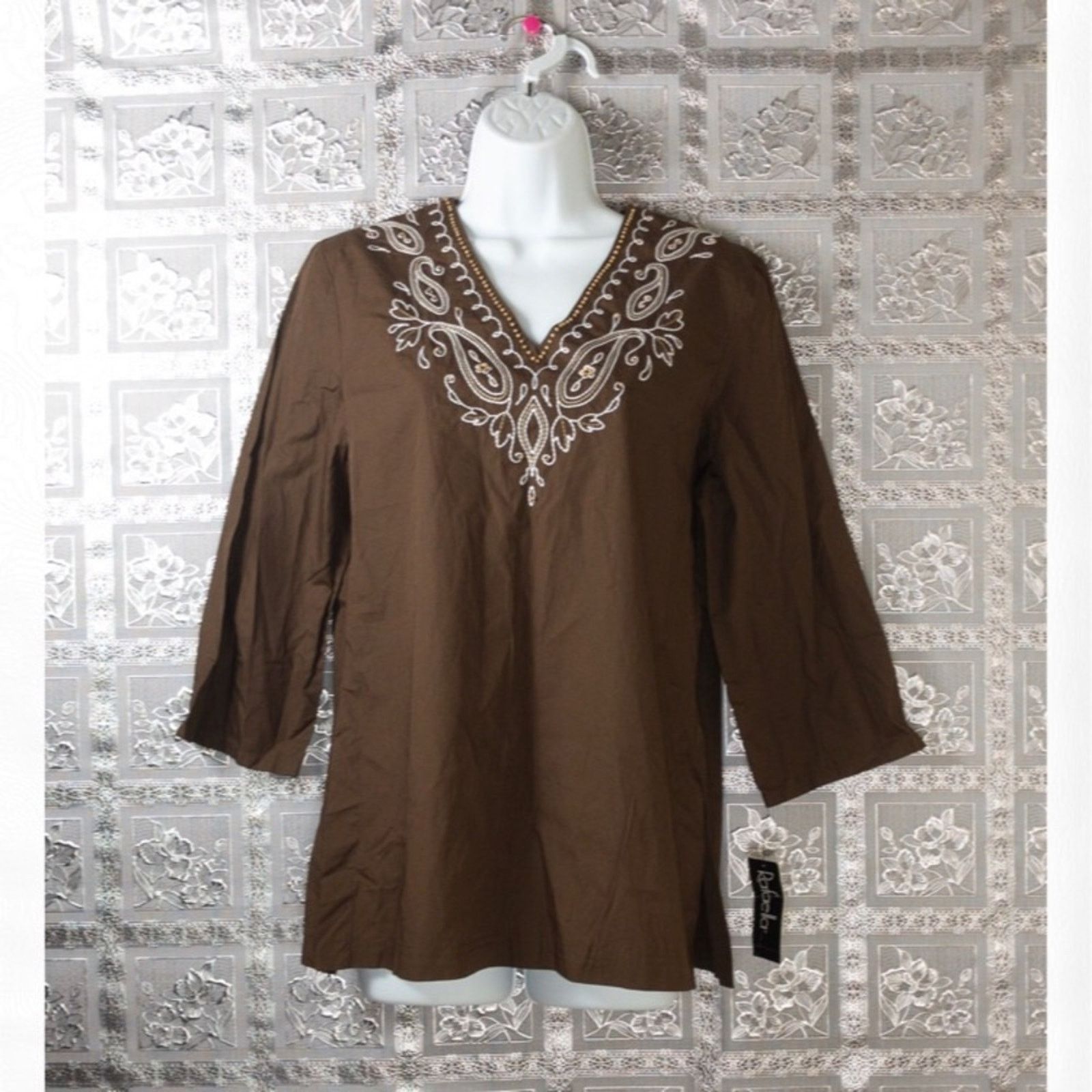 Other NWT Rafaella Brown Poplin Paisley Embellished Top Size M / US 6-8 / IT 42-44 - 1 Thumbnail