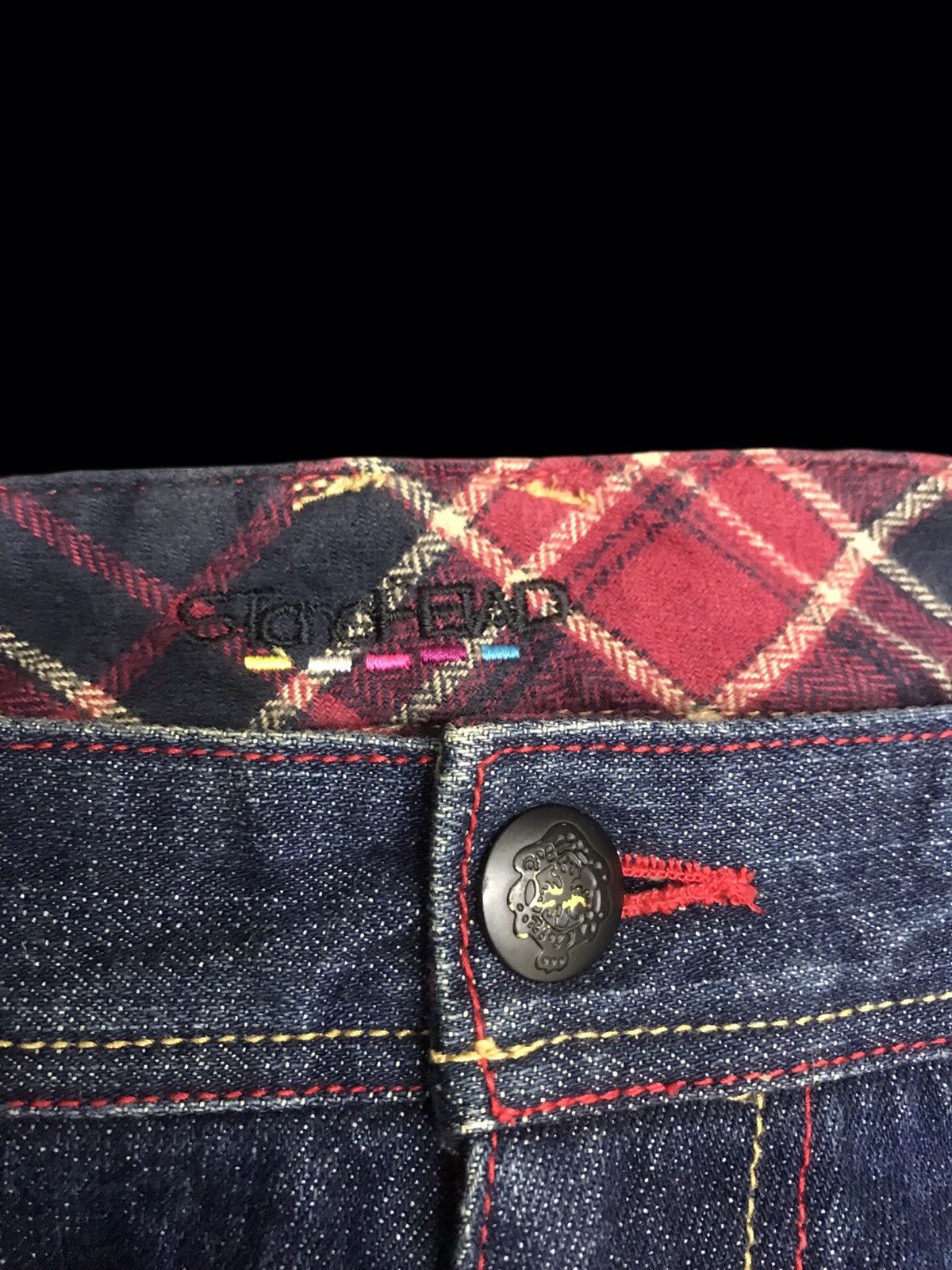 Japanese Brand 💥DENIM ART💥STONE HEAD Zipper Tartan Leg Denim F154 Size US 35 - 6 Thumbnail