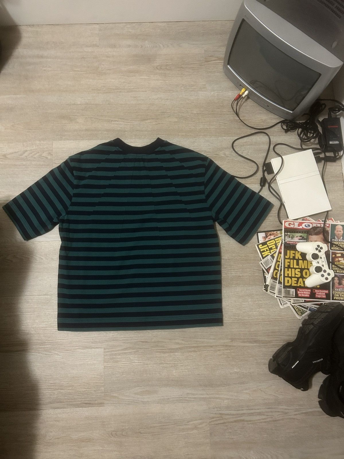 Aris Tatalovich Aris Tatalovich Navy Teal Stripe Dart Neck Shirt Size US L / EU 52-54 / 3 - 5 Thumbnail
