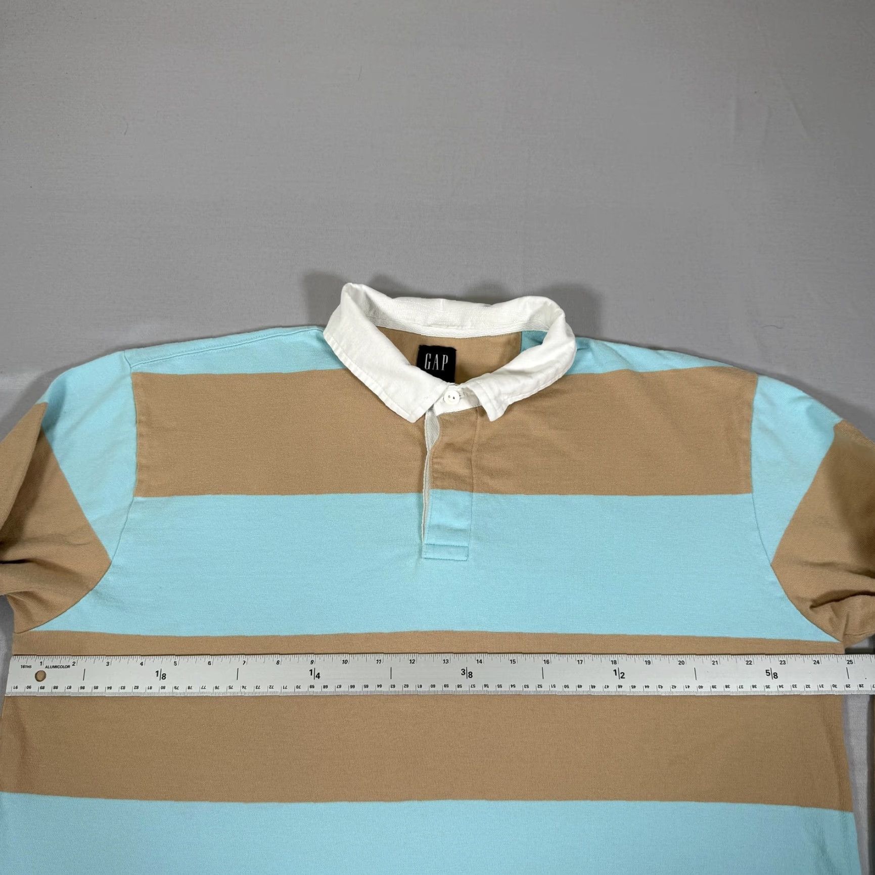 Gap Gap Polo Shirt Mens XL Blue Tan Stripe Rugby Embroidered Logo Cotton Long Sleeve Polo Shirt Size US XL / EU 56 / 4 - 7 Thumbnail