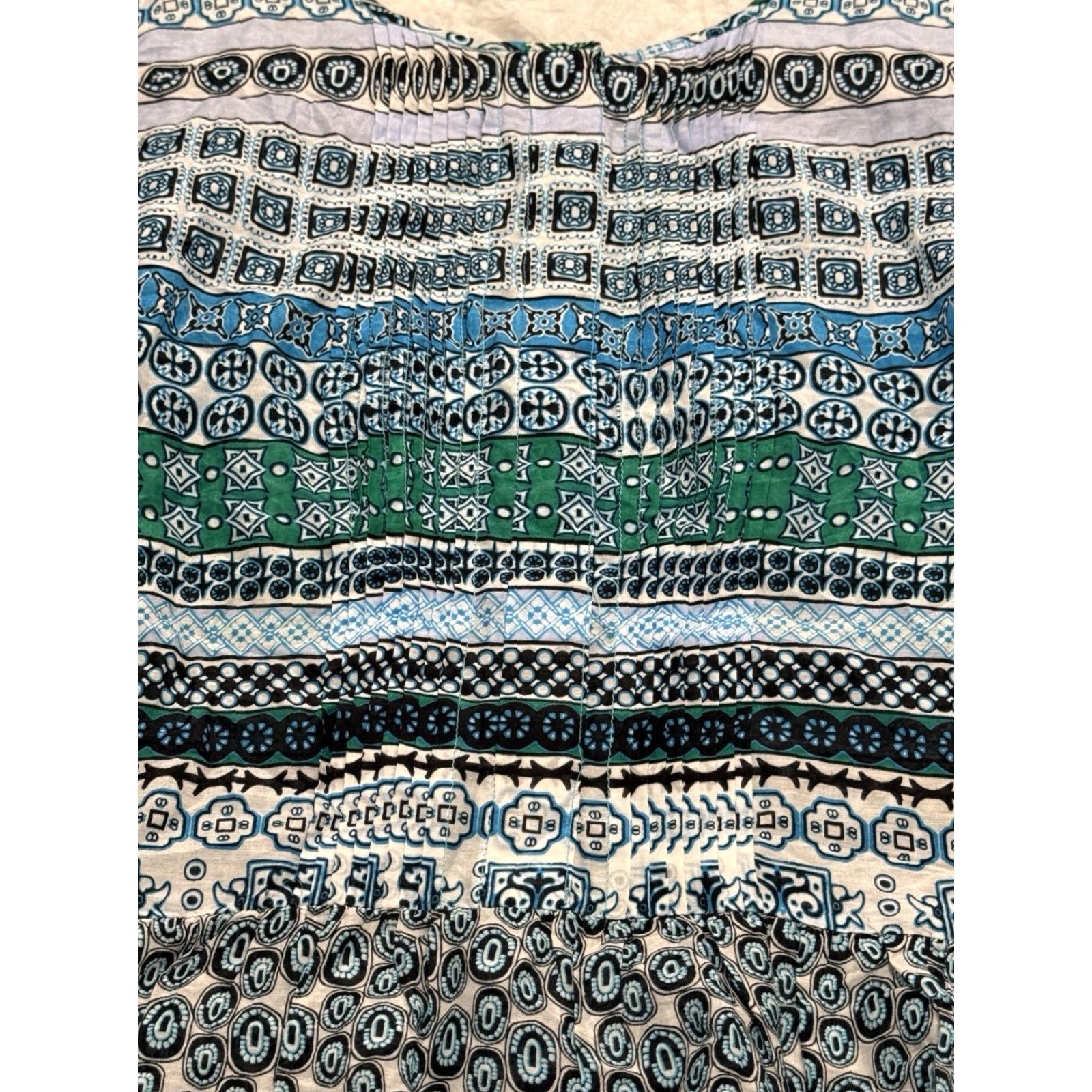 Diane von Furstenberg Diane von Furstenberg Turquoise Kenna Geometric Silk Blend Blouse Women's M Multicolor Sleeveless Pintuck Workwear Womens Size M / US 6-8 / IT 42-44 - 2 Thumbnail