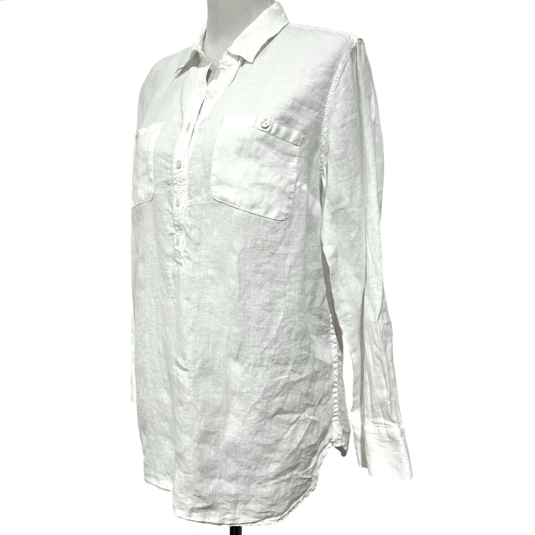 Talbots VINTAGE Talbots Women’s Linen Camp Shirt White Popover Pockets Long Sleeve European Sz L Size L / US 10 / IT 46 - 2 Thumbnail